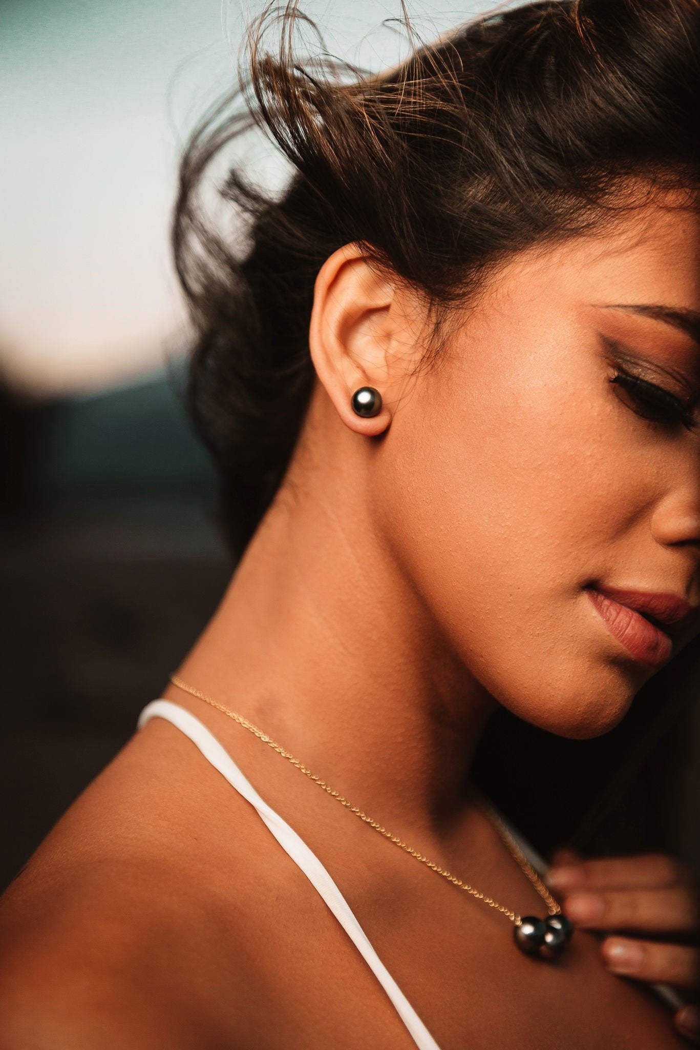 Tahitian pearl stud earrings • classic everyday jewelry • sterling silver