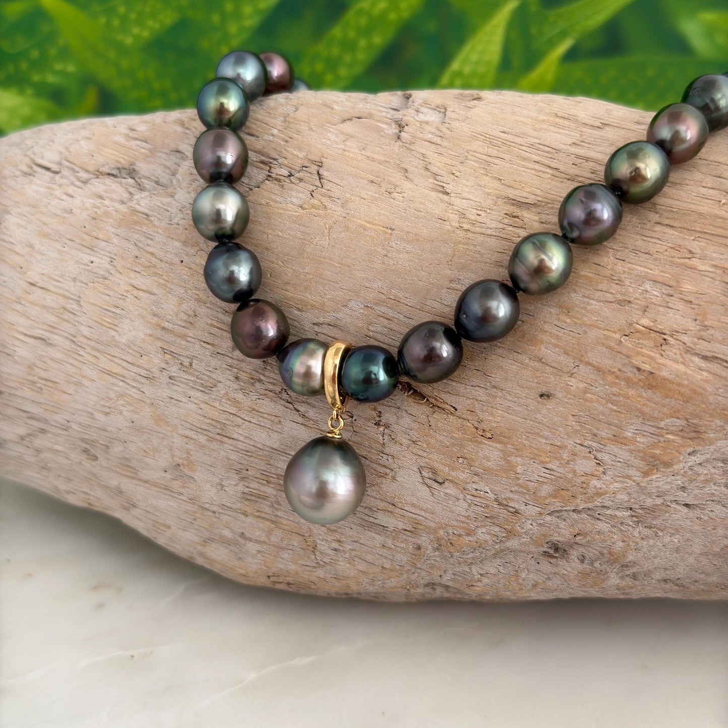 13.9mm Extra Large Tahitian Pearl Pendant made in hawaii • Light Pink and Green , Peacock pearl • Solid gold necklace Gift for Her