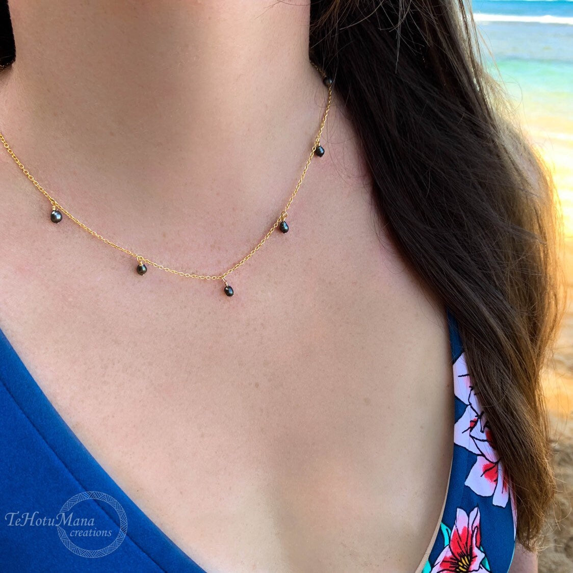 Tahitian Keshi Pearl Dangle Necklace: Gold Filled or Sterling Silver