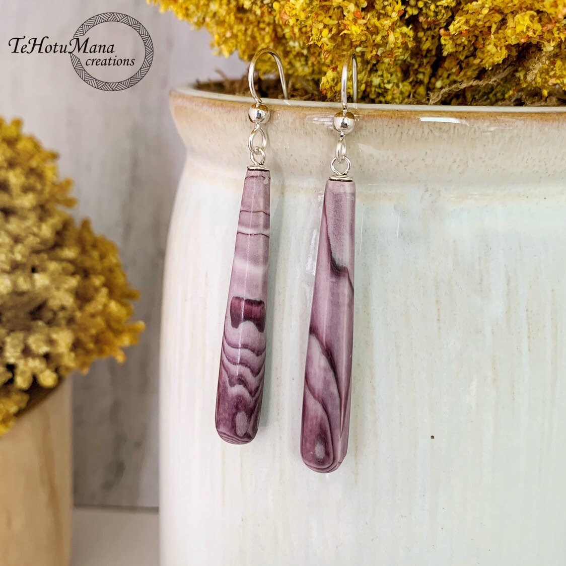 Purple sea urchin earrings • Wana spine dangle design • Handmade in Hawaii