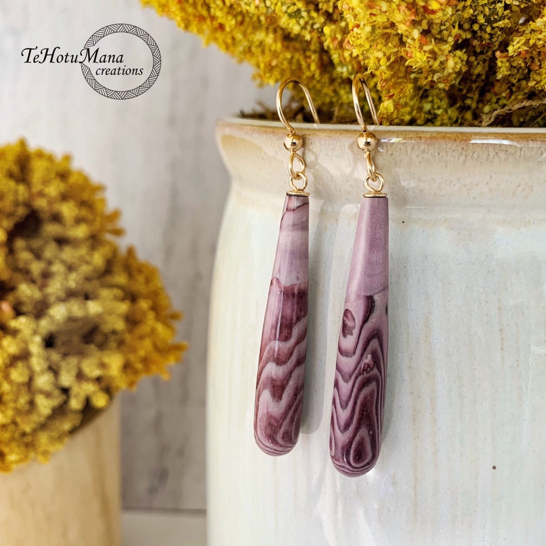 Purple sea urchin earrings • Wana spine dangle design • Handmade in Hawaii