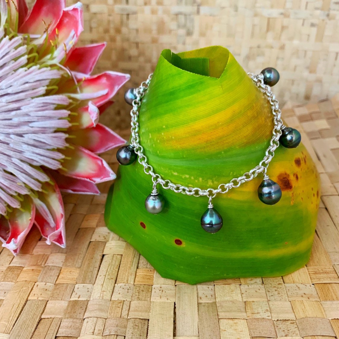 Tahitian Pearl Charm Bracelet Style – Thick Bold Chain • Sterling Silver or Gold Filled