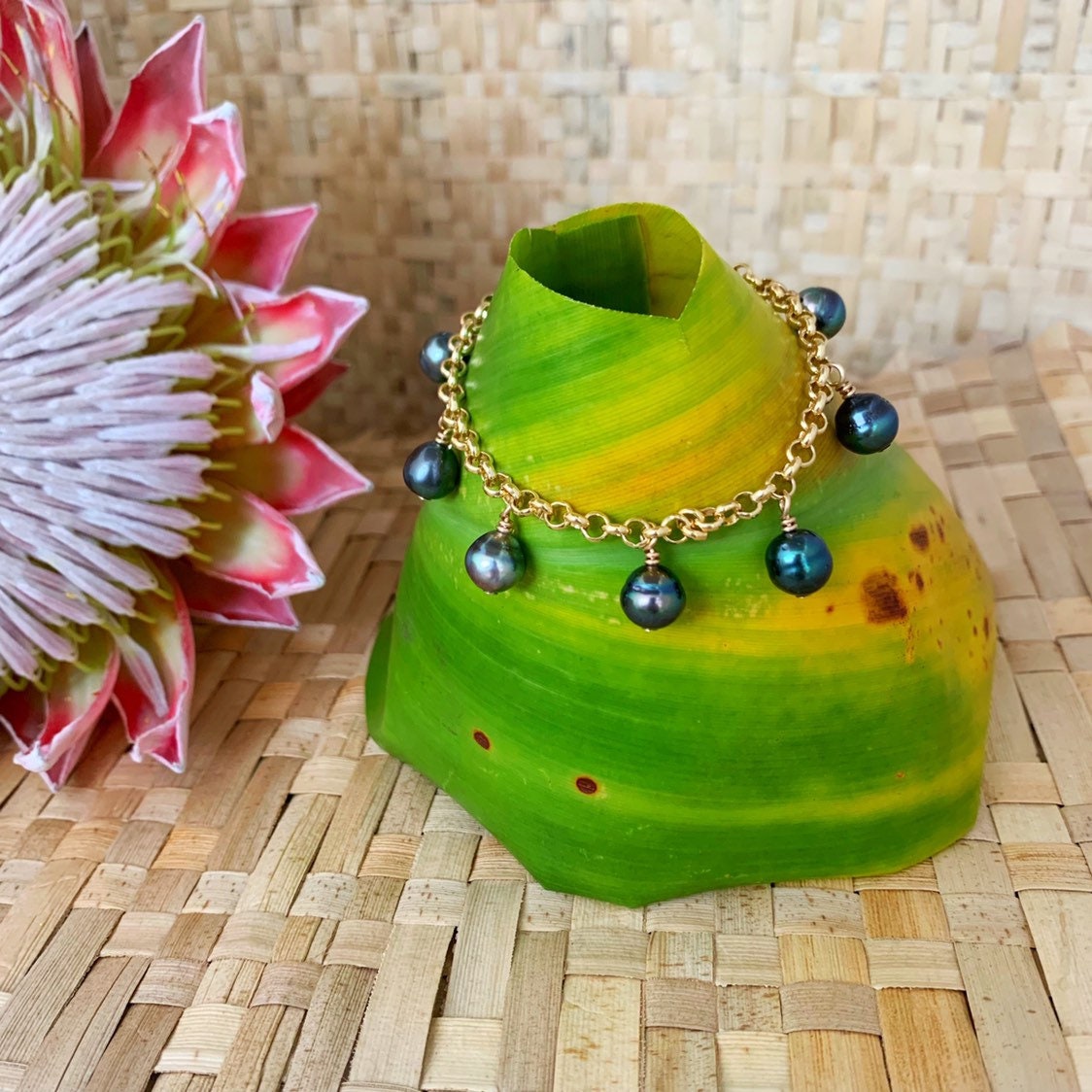 Tahitian Pearl Charm Bracelet Style – Thick Bold Chain • Sterling Silver or Gold Filled