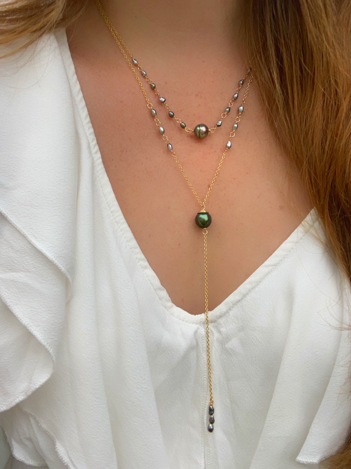 Sterling Silver Tahitian Pearl Choker: Keshi Station Necklace