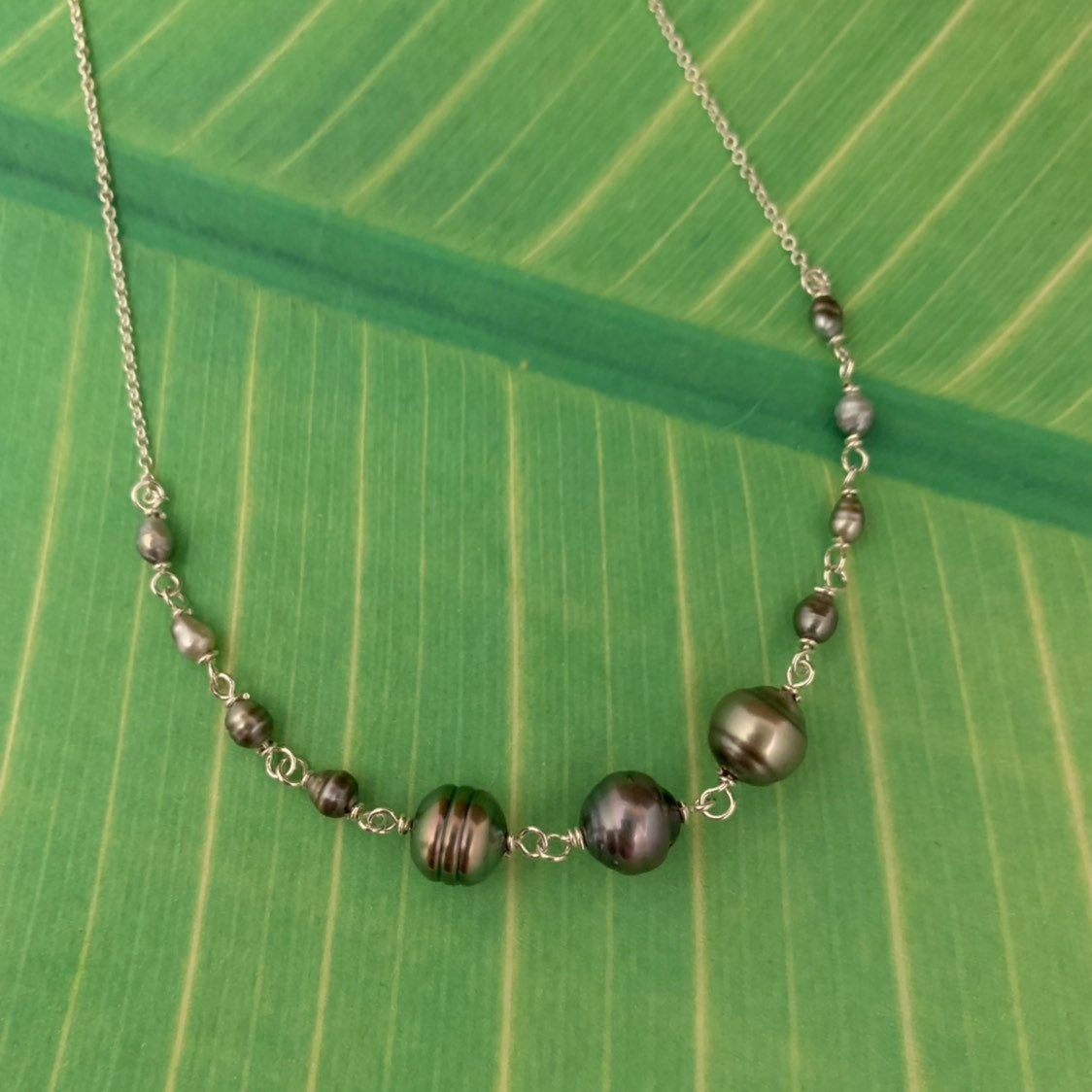 Tahitian Pearl Necklace – Genuine Pearls and Keshi Accents with Chain, Handmade in Hawaii