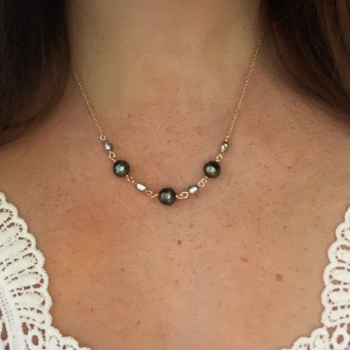 Tahitian Pearl Necklace • Keshi Pearl Choker • Boho Beach Style Jewelry • Handmade in Hawaii