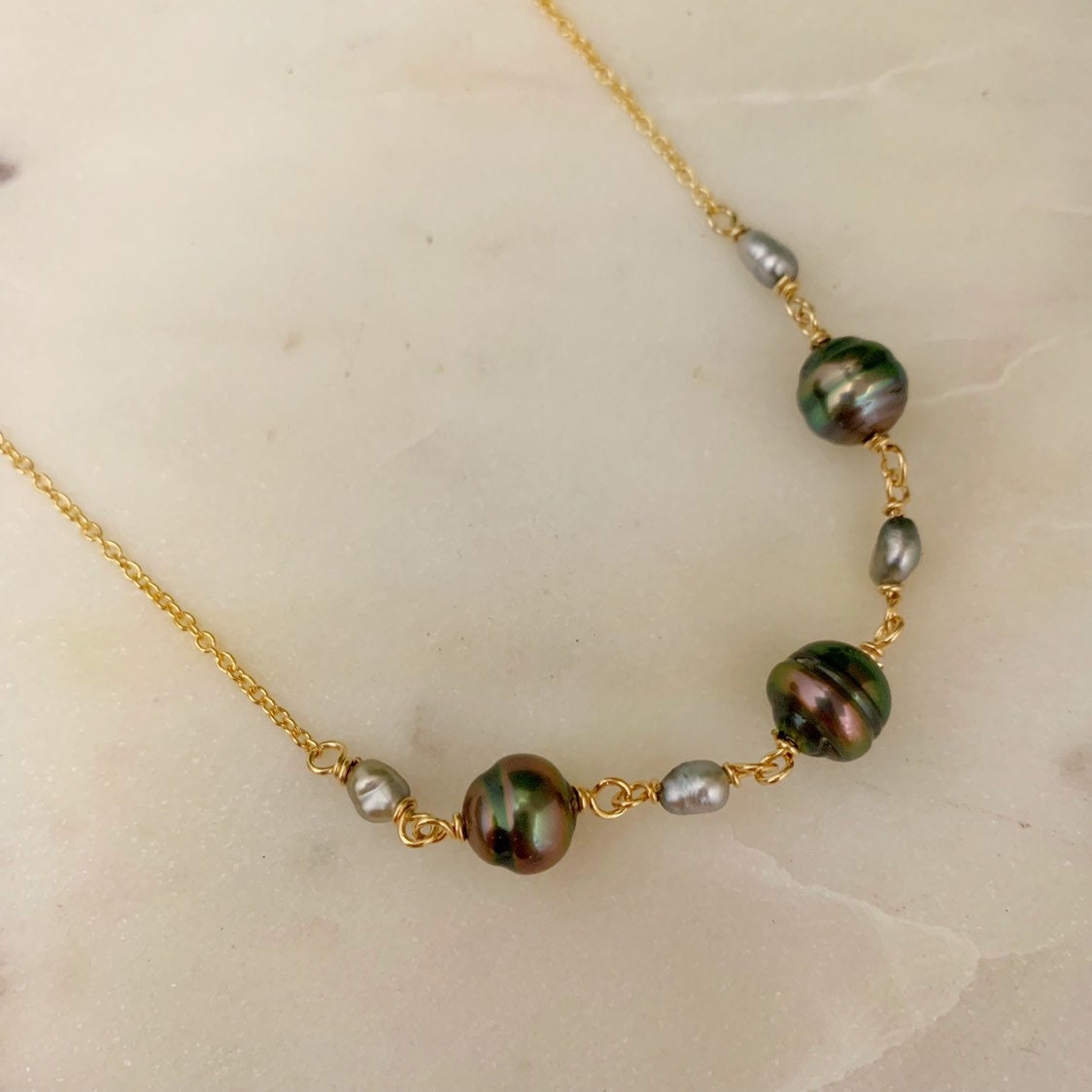Tahitian Pearl Necklace • Keshi Pearl Choker • Boho Beach Style Jewelry • Handmade in Hawaii