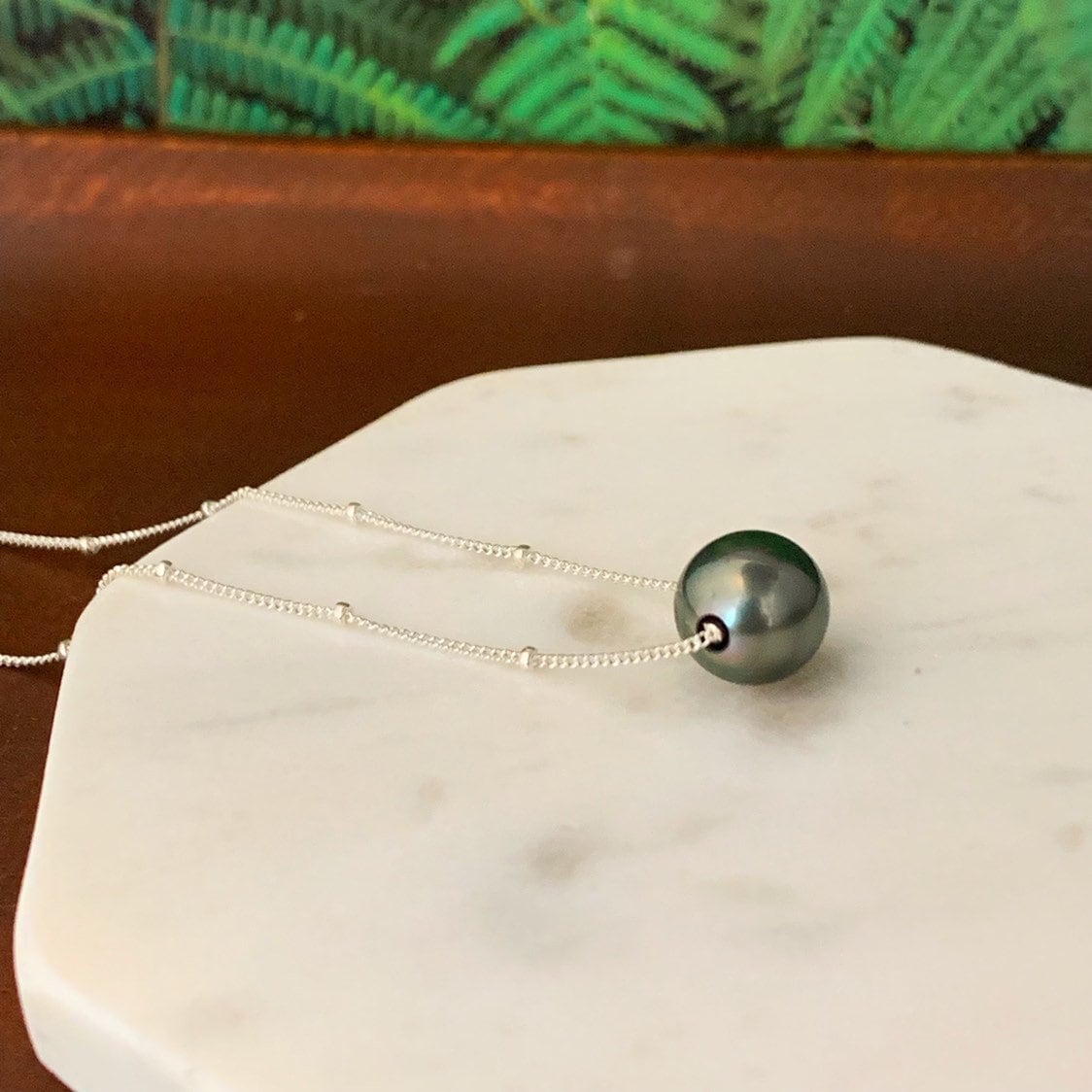 Tahitian Pearl Floating Necklace – Sliding Design in Sterling Silver – Handmade in Hawaii