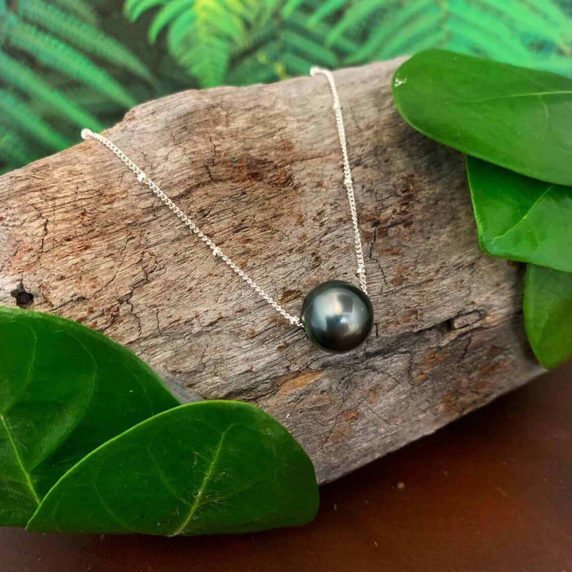 Tahitian Pearl Floating Necklace – Sliding Design in Sterling Silver – Handmade in Hawaii