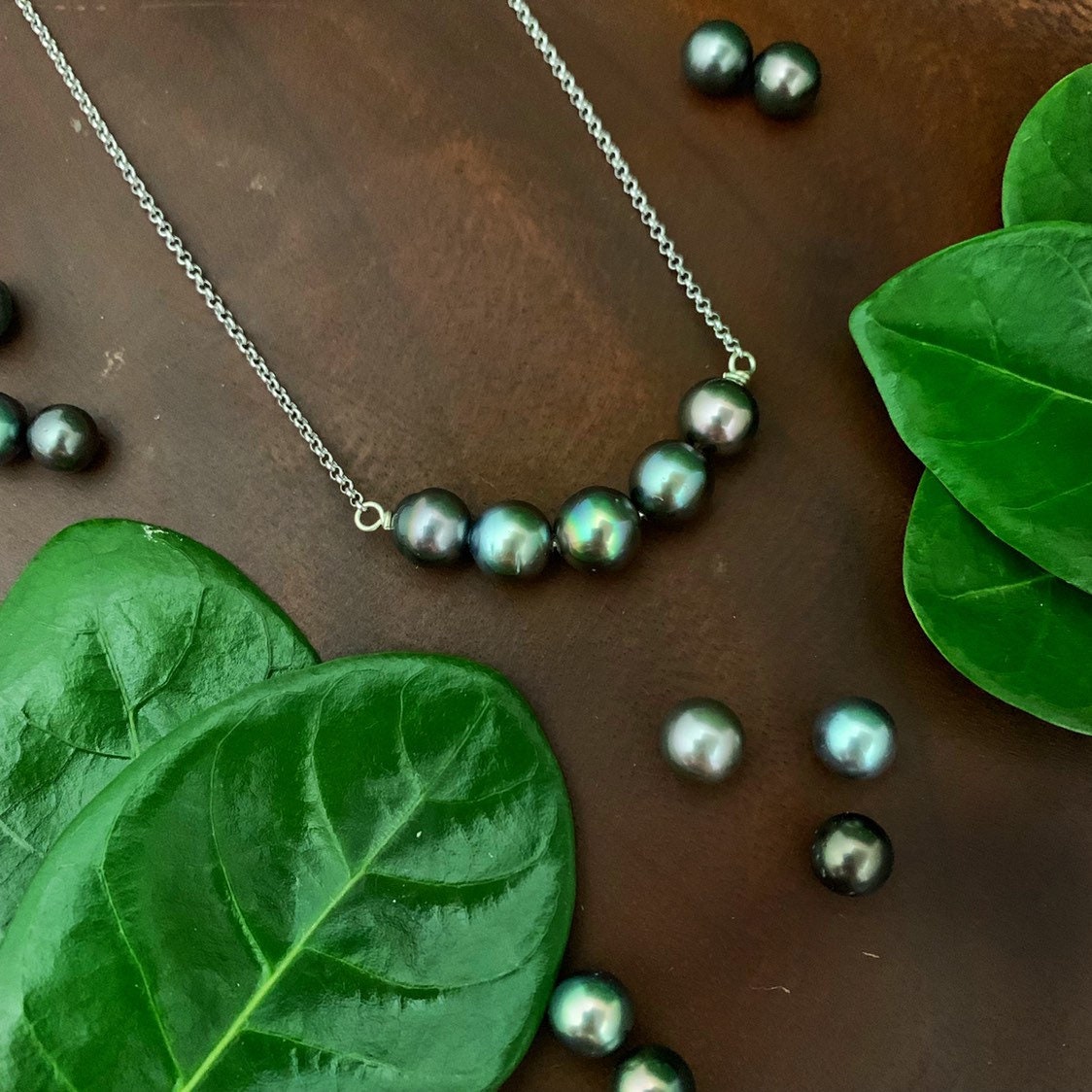 Five Tahitian Pearl Bar Necklace: 14k Gold Filled or Sterling Silver
