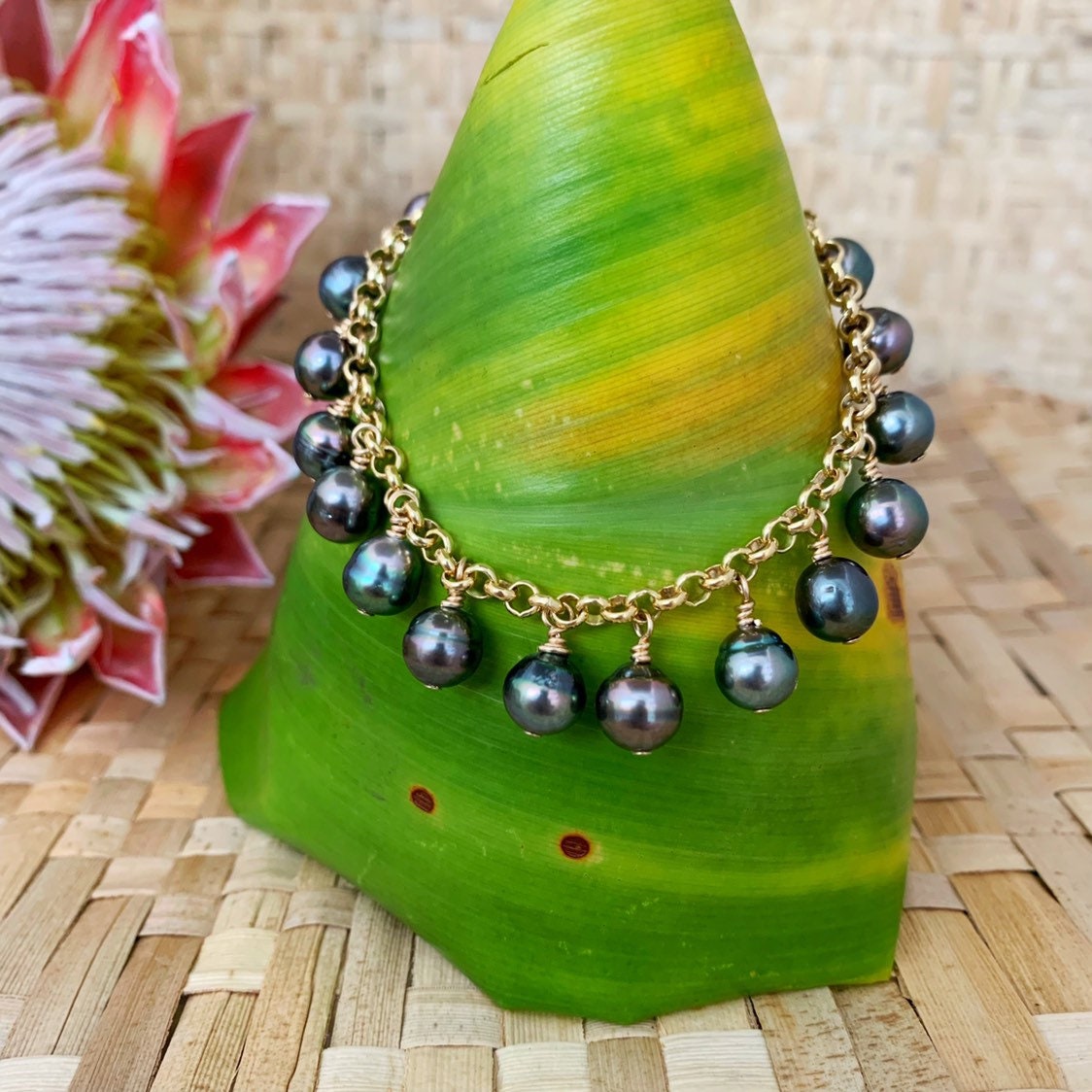 Tahitian Pearl Bracelet charm style • gold filled or sterling silver