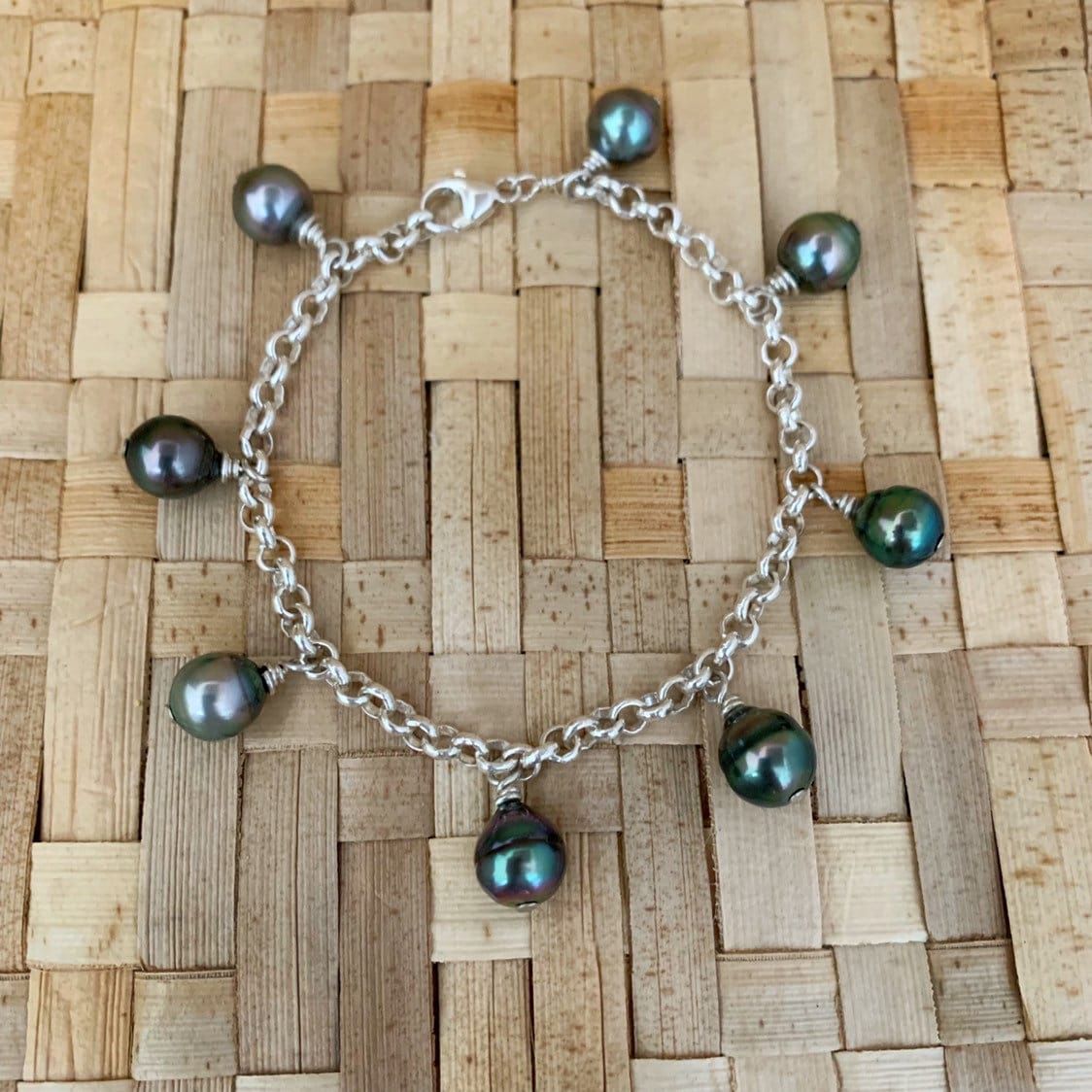 Tahitian Pearl Charm Bracelet Style – Thick Bold Chain • Sterling Silver or Gold Filled