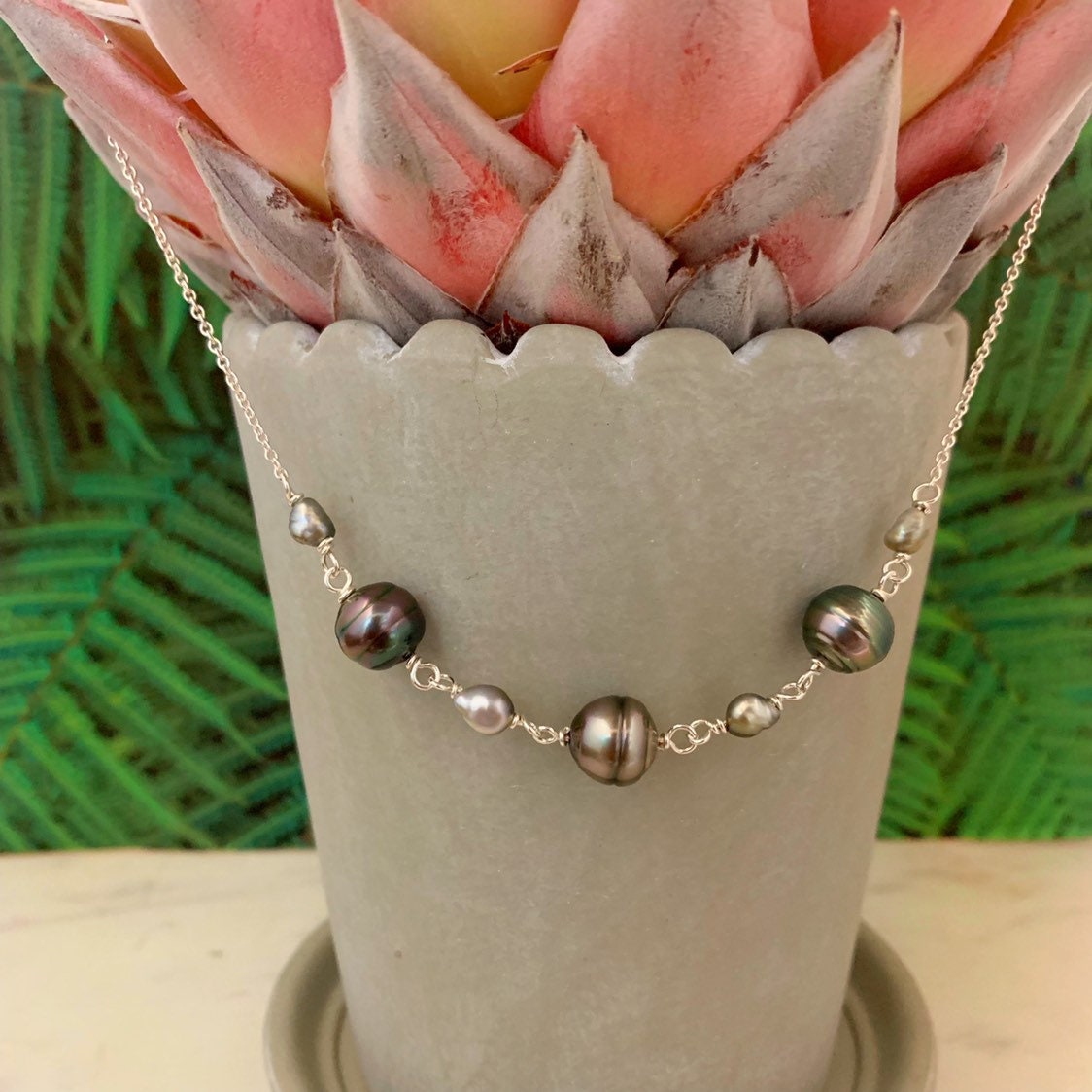 Tahitian Pearl Necklace • Keshi Pearl Choker • Boho Beach Style Jewelry • Handmade in Hawaii
