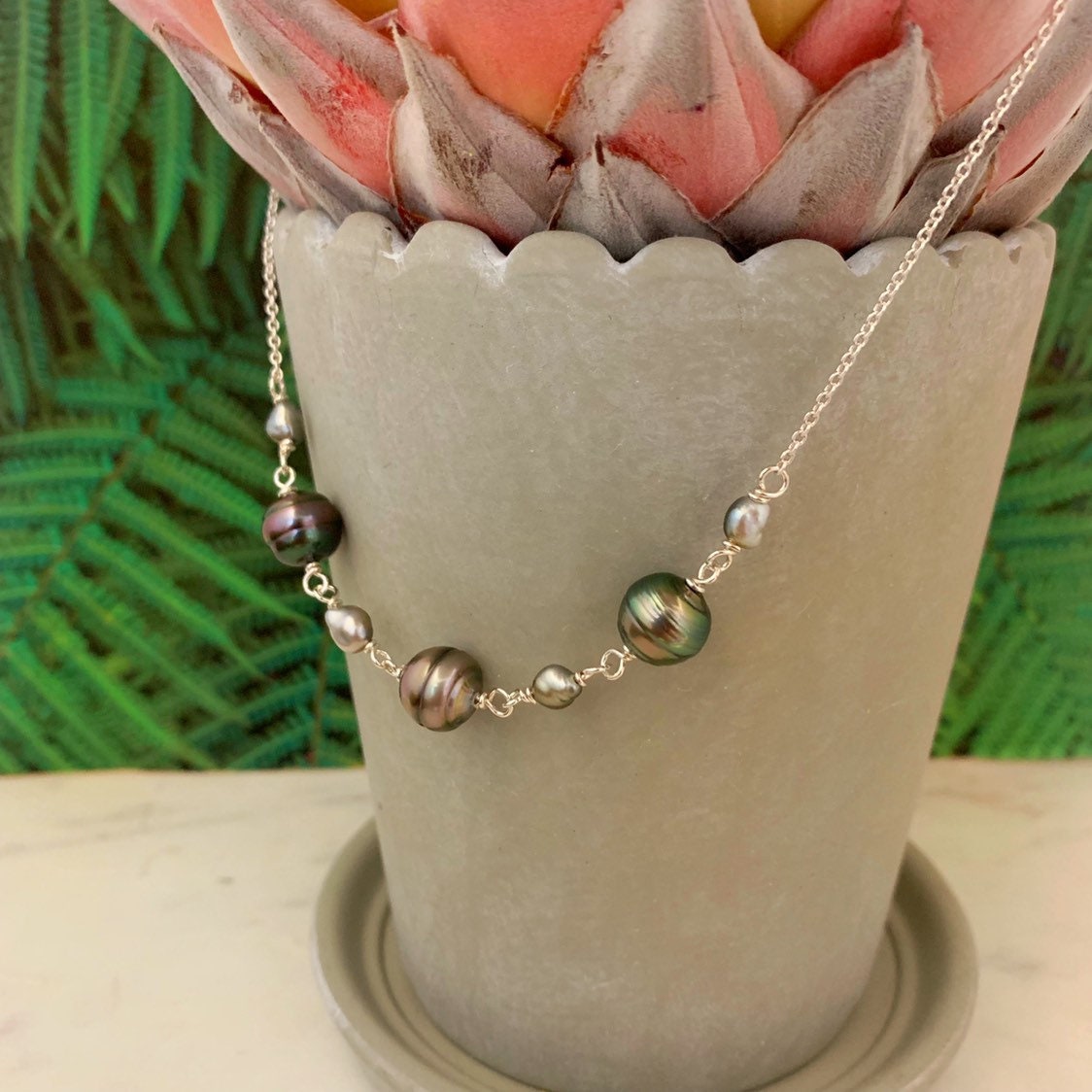 Tahitian Pearl Necklace • Keshi Pearl Choker • Boho Beach Style Jewelry • Handmade in Hawaii