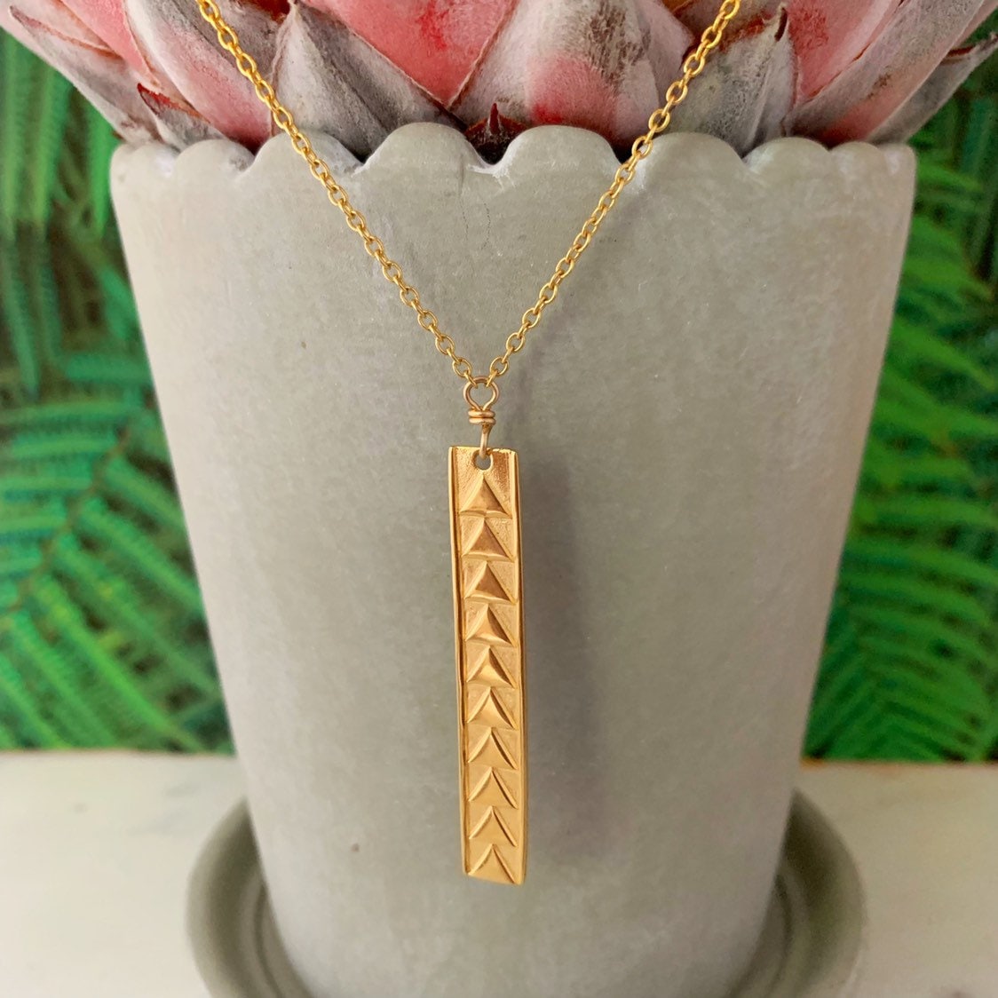 Hawaiian Bar Necklace: Gold Polynesian Triangle Pendant, Minimalist
