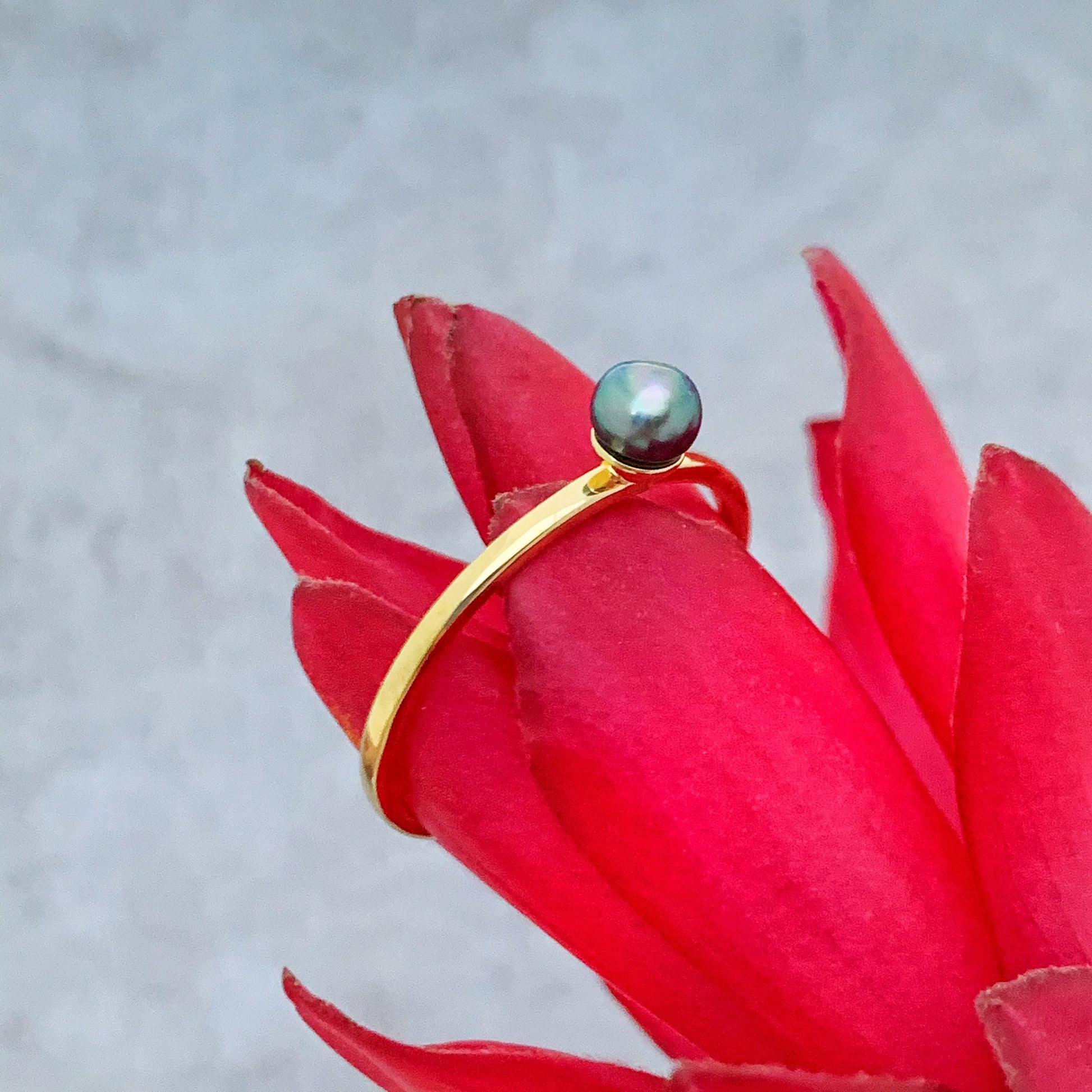 Tahitian Keshi Pearl Ring: Gold Vermeil Stacking Ring, June Birthstone