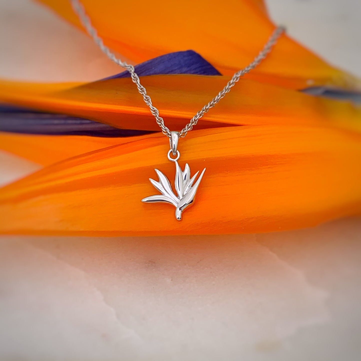 Sterling Silver Bird of Paradise Necklace , bird of paradise jewelry , hawaiian jewelry , hawaiian flower necklace , hawaiian necklace