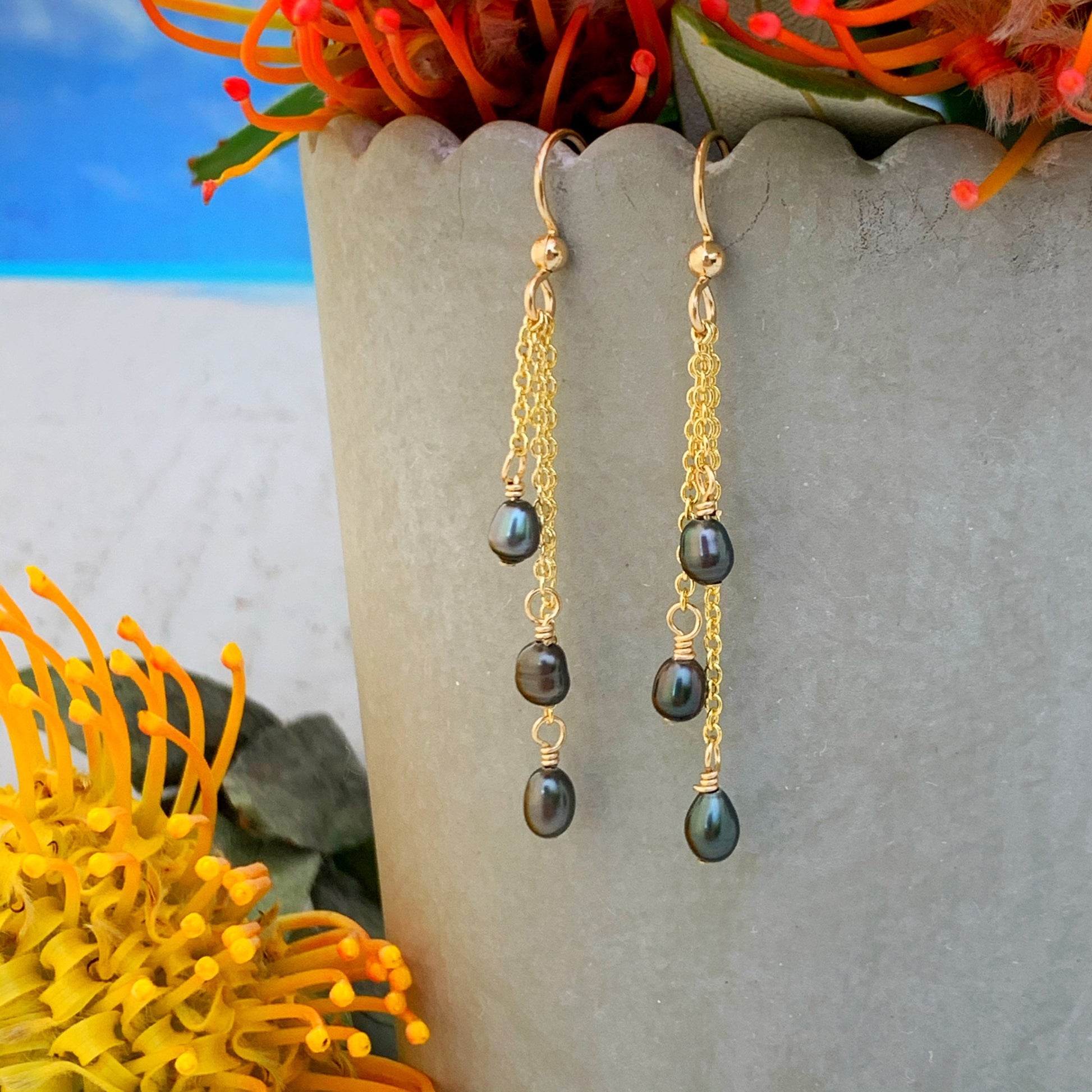 Tahitian Keshi Earrings • Dangle Drop Jewelry • Gold filled or Sterling Silver