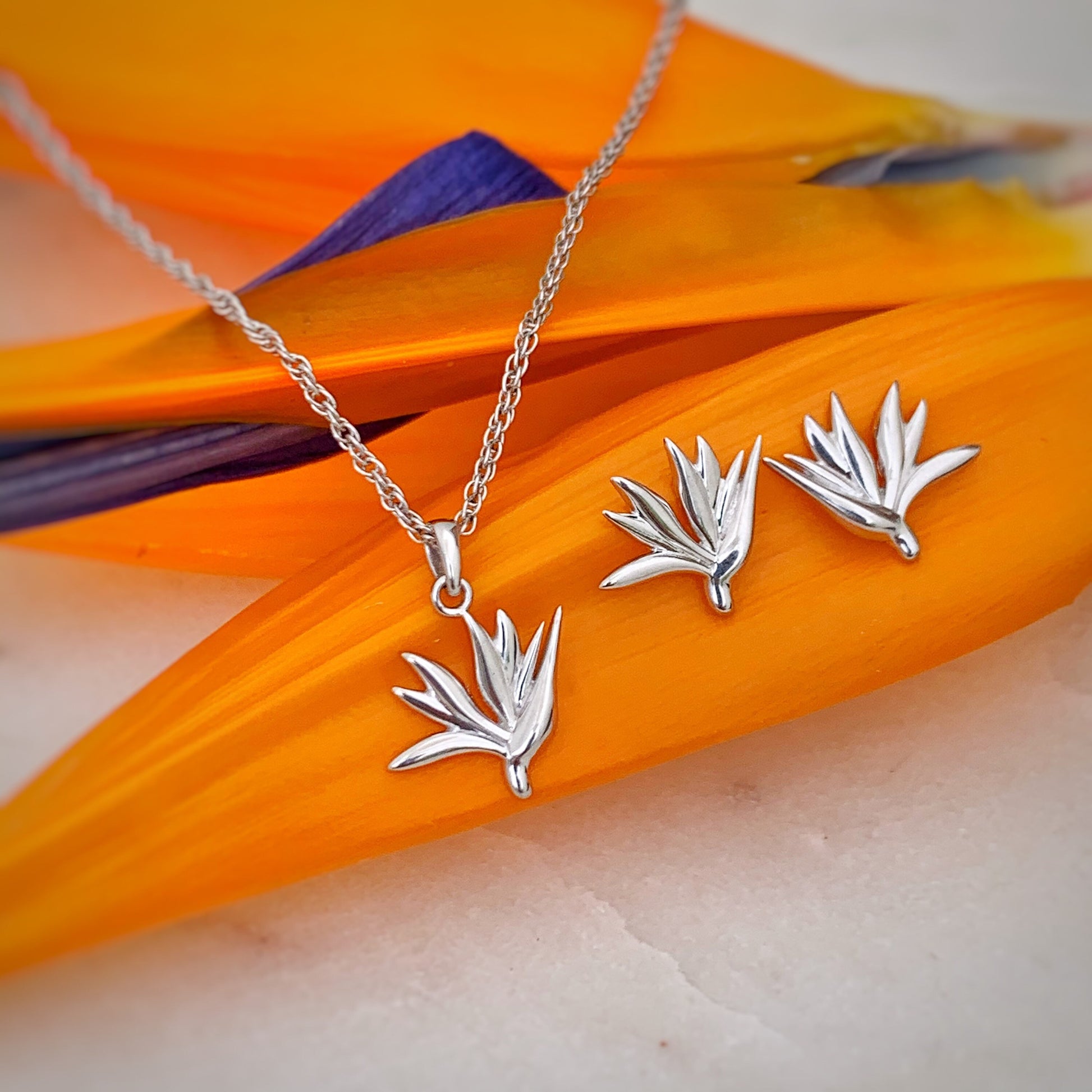Sterling Silver Bird of Paradise Necklace , bird of paradise jewelry , hawaiian jewelry , hawaiian flower necklace , hawaiian necklace