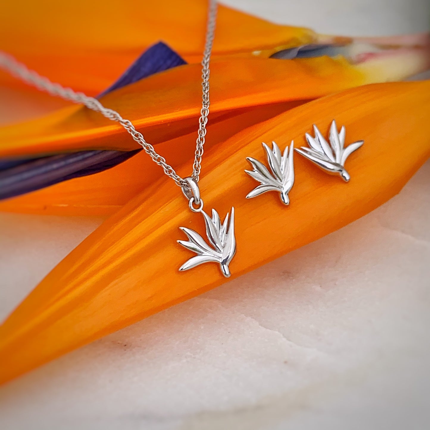 Sterling Silver Bird of Paradise Necklace , bird of paradise jewelry , hawaiian jewelry , hawaiian flower necklace , hawaiian necklace