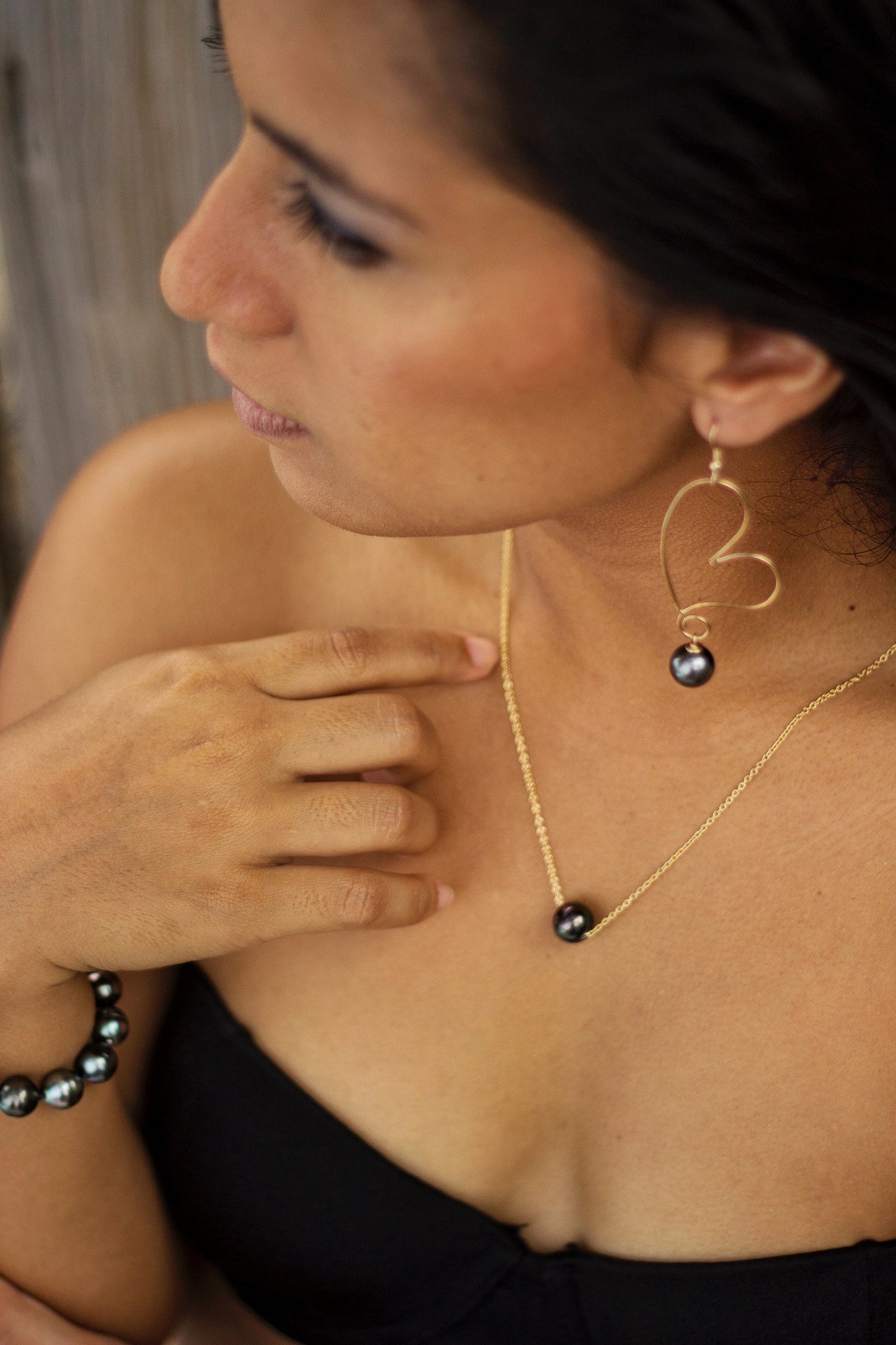 Tahitian Pearl Heart Earrings: 14k Gold Vermeil Dangle Earrings