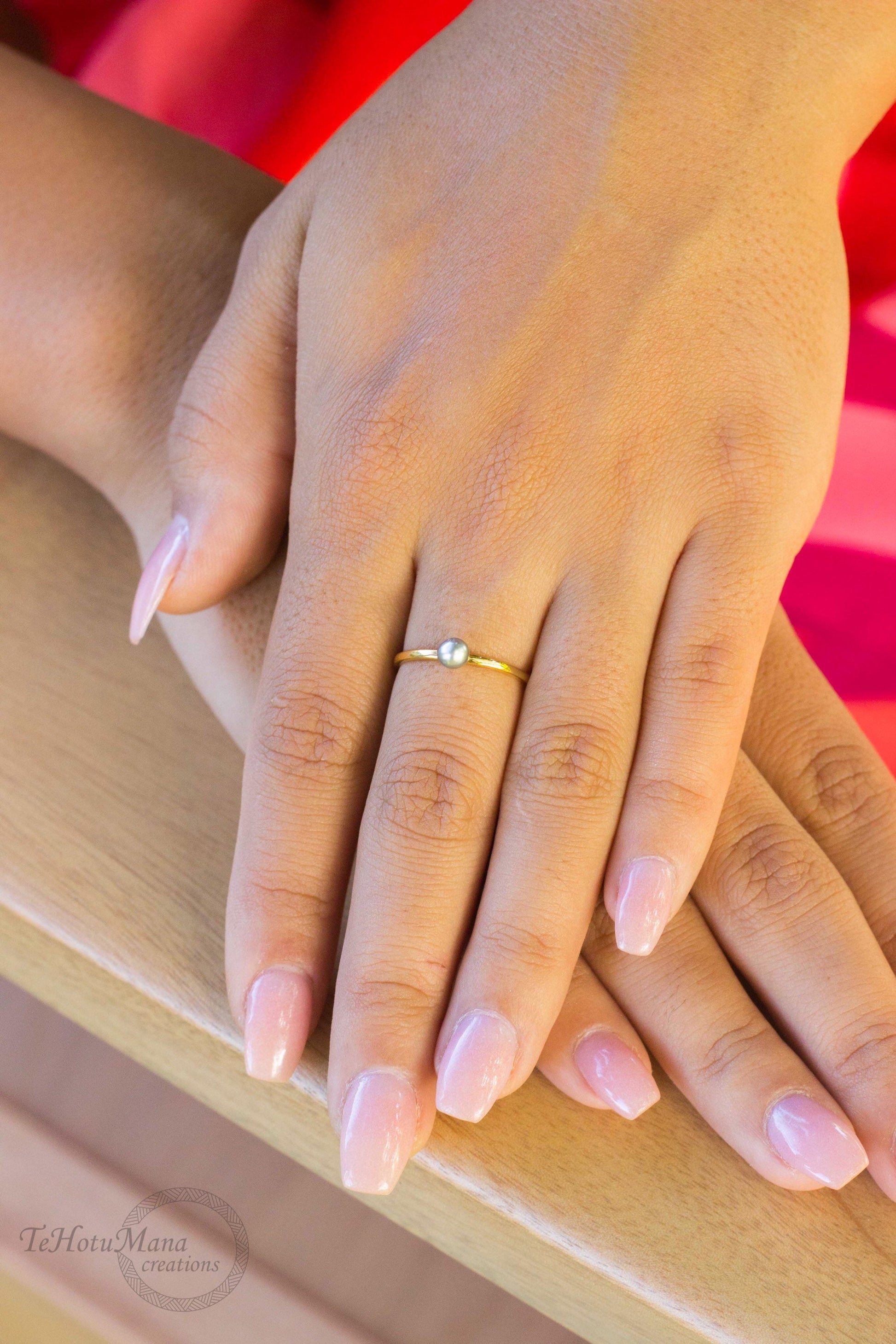 Tahitian Keshi Pearl Ring: Gold Vermeil Stacking Ring, June Birthstone