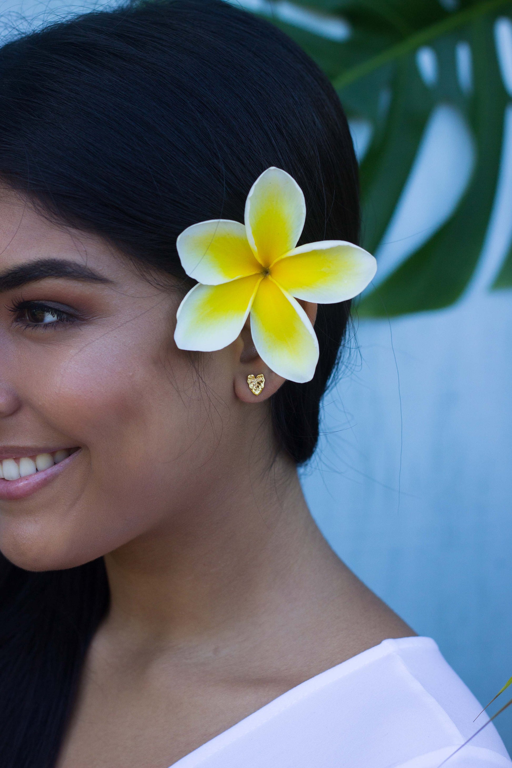 Kalo Leaf Stud Earrings: Hawaiian Jewelry • Gold vermeil or sterling silver
