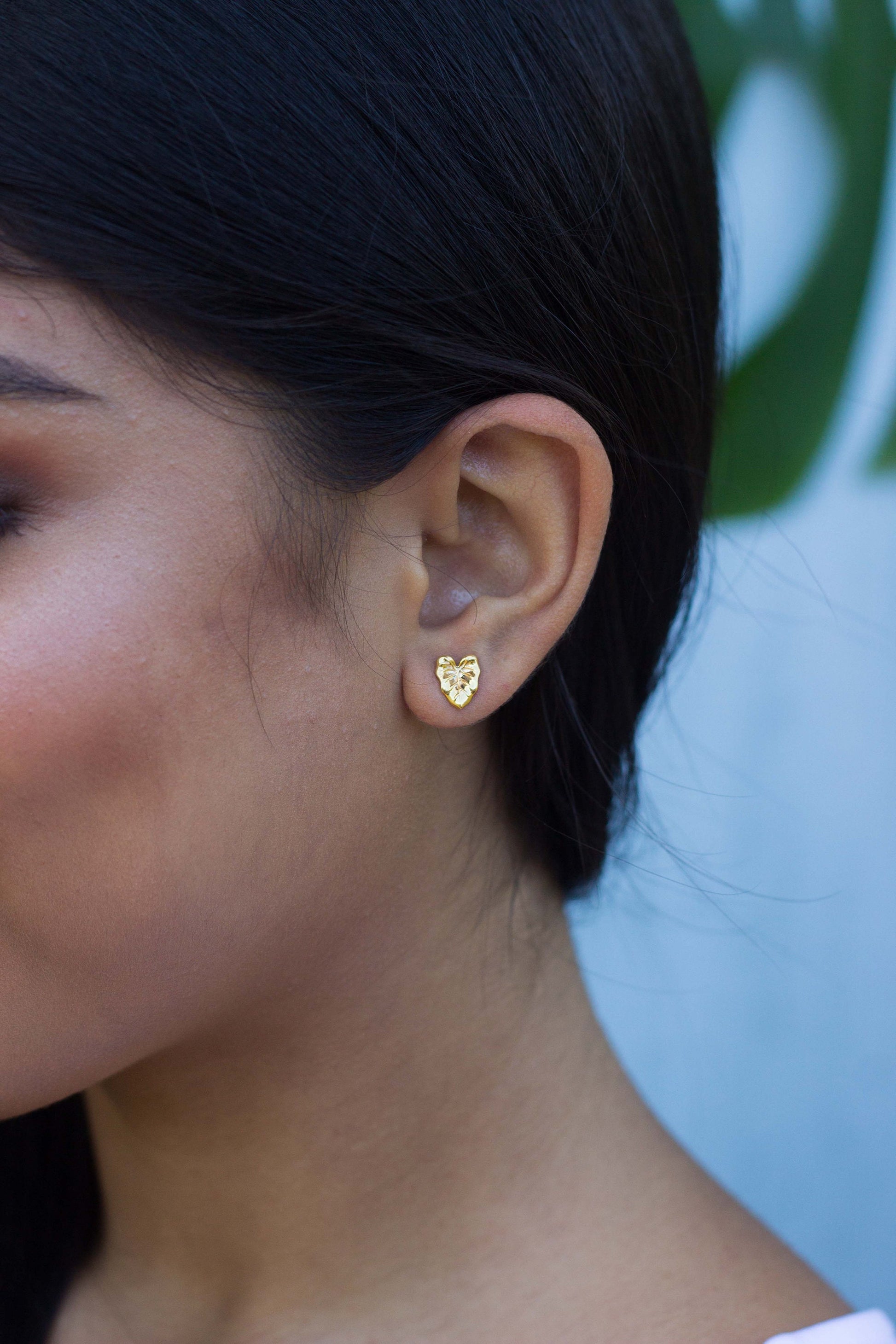 Kalo Leaf Stud Earrings: Hawaiian Jewelry • Gold vermeil or sterling silver