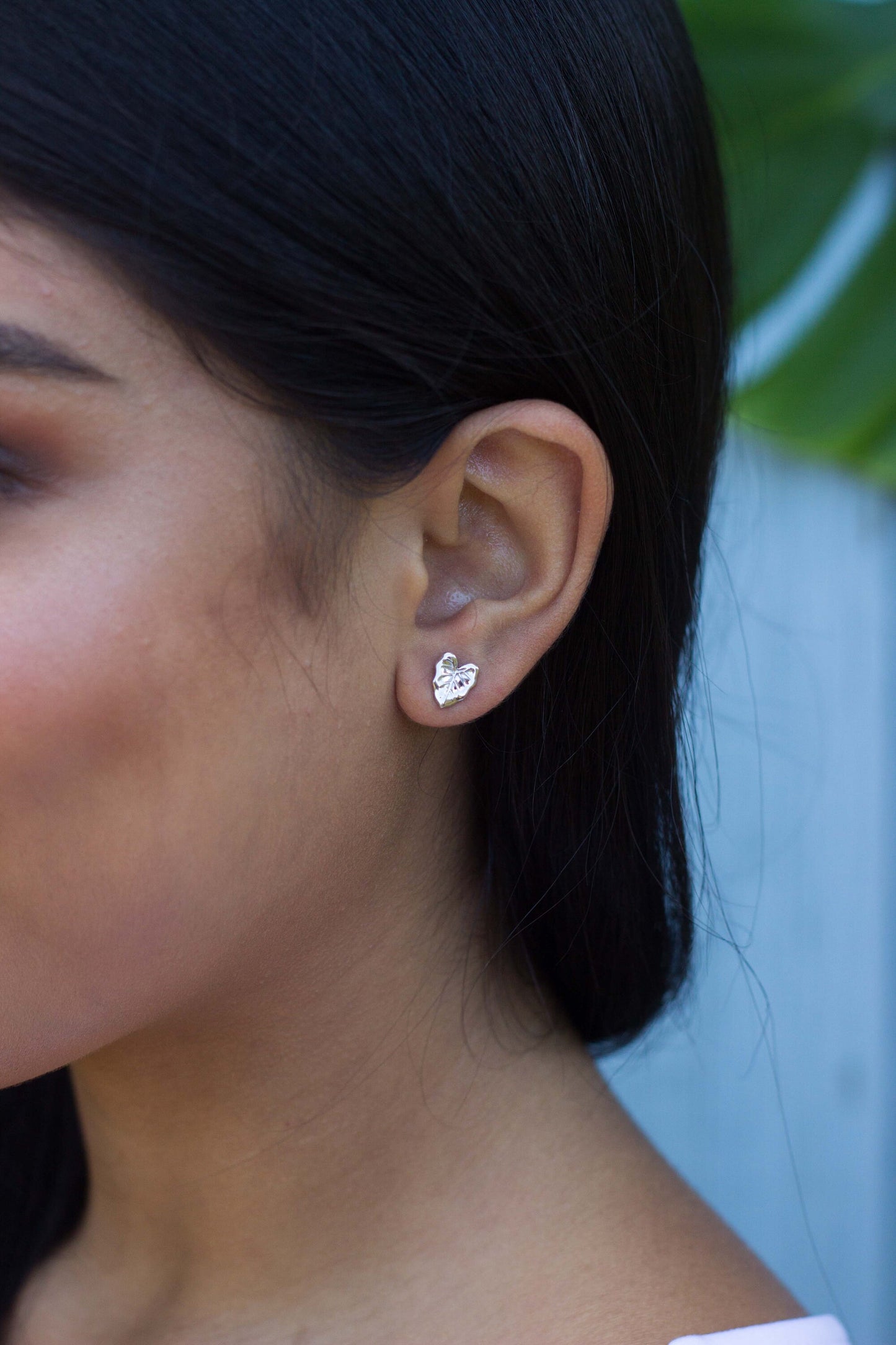 Taro Leaf Stud Earrings in sterling silver