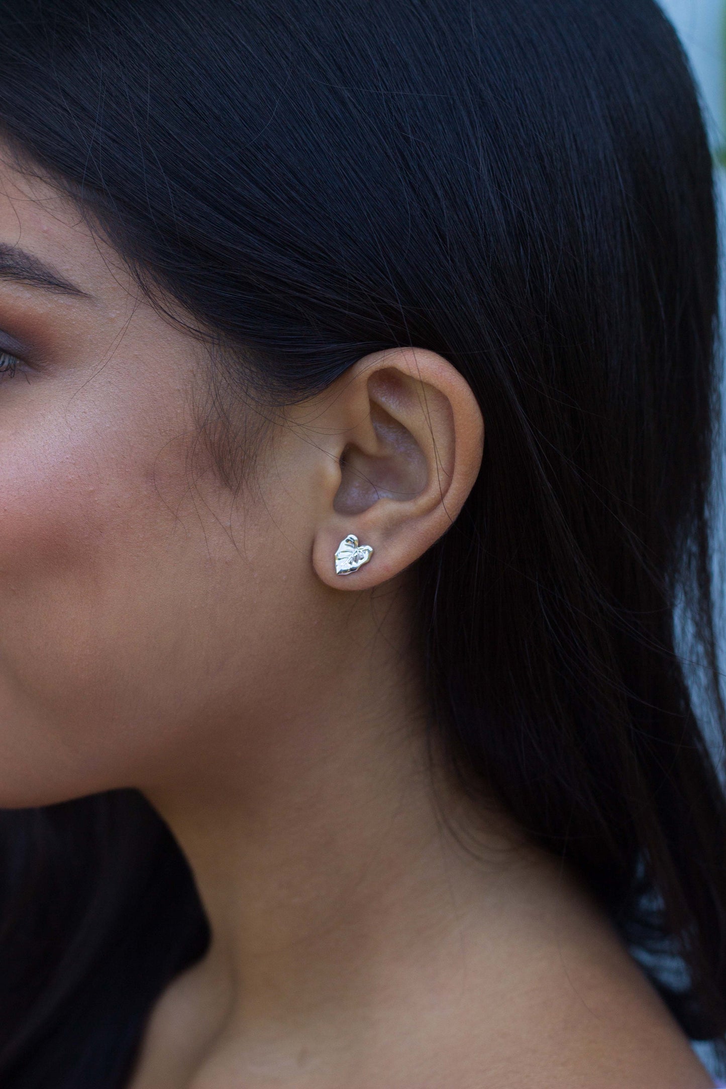 Taro Leaf Stud Earrings in sterling silver