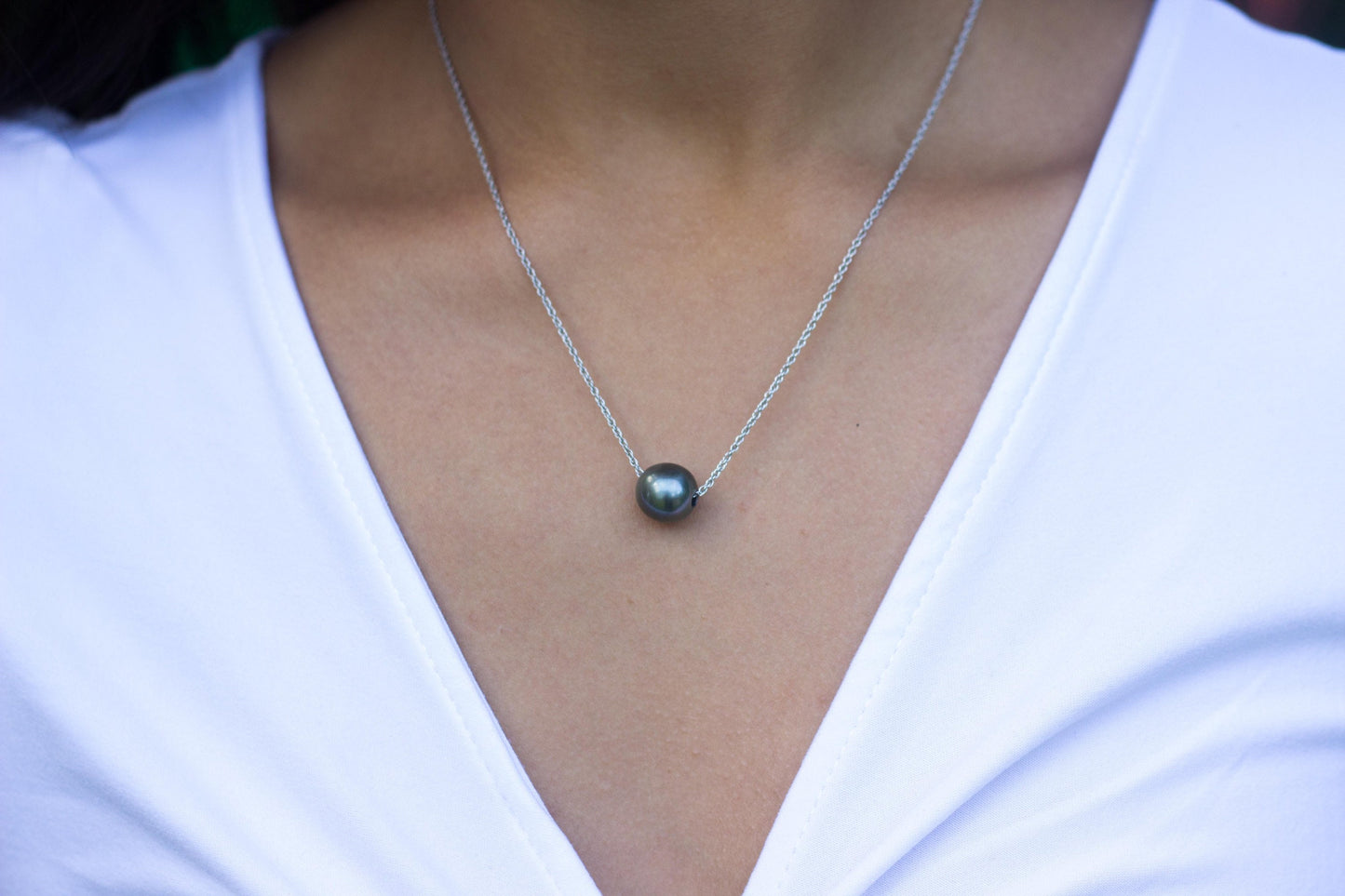 Tahitian Pearl Floating Necklace – Sliding Design in Sterling Silver – Handmade in Hawaii