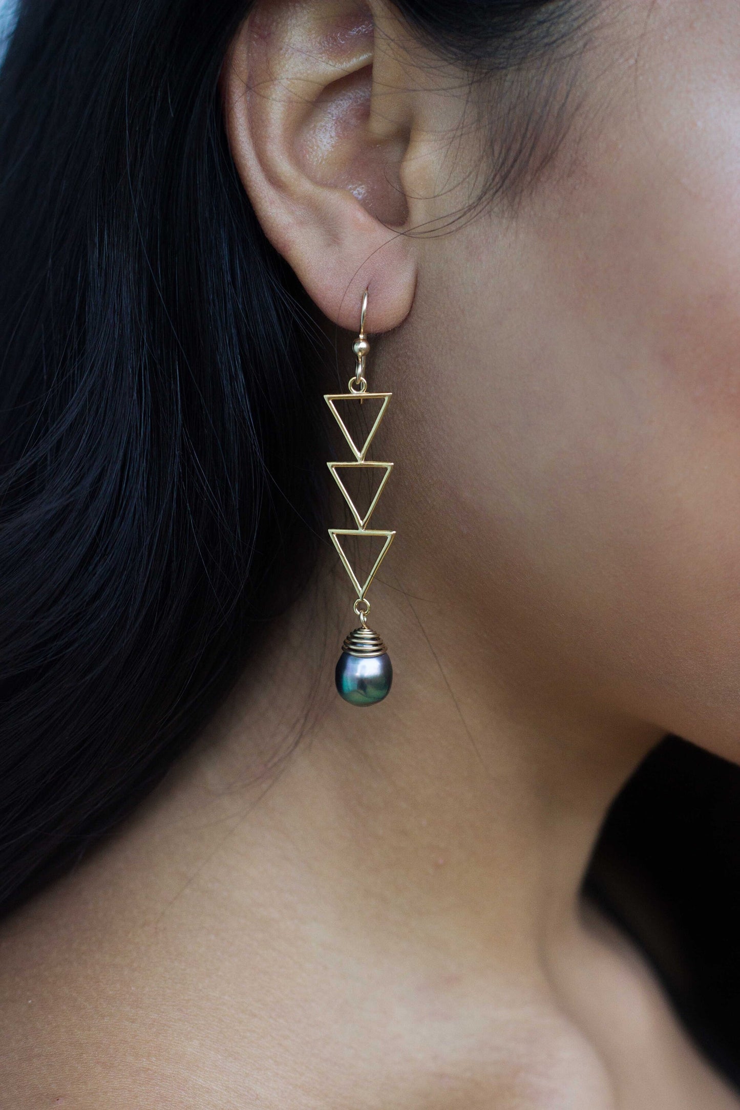 DOORBUSTER Triangle Tahitian Pearl Earrings • Triple dangle jewelry
