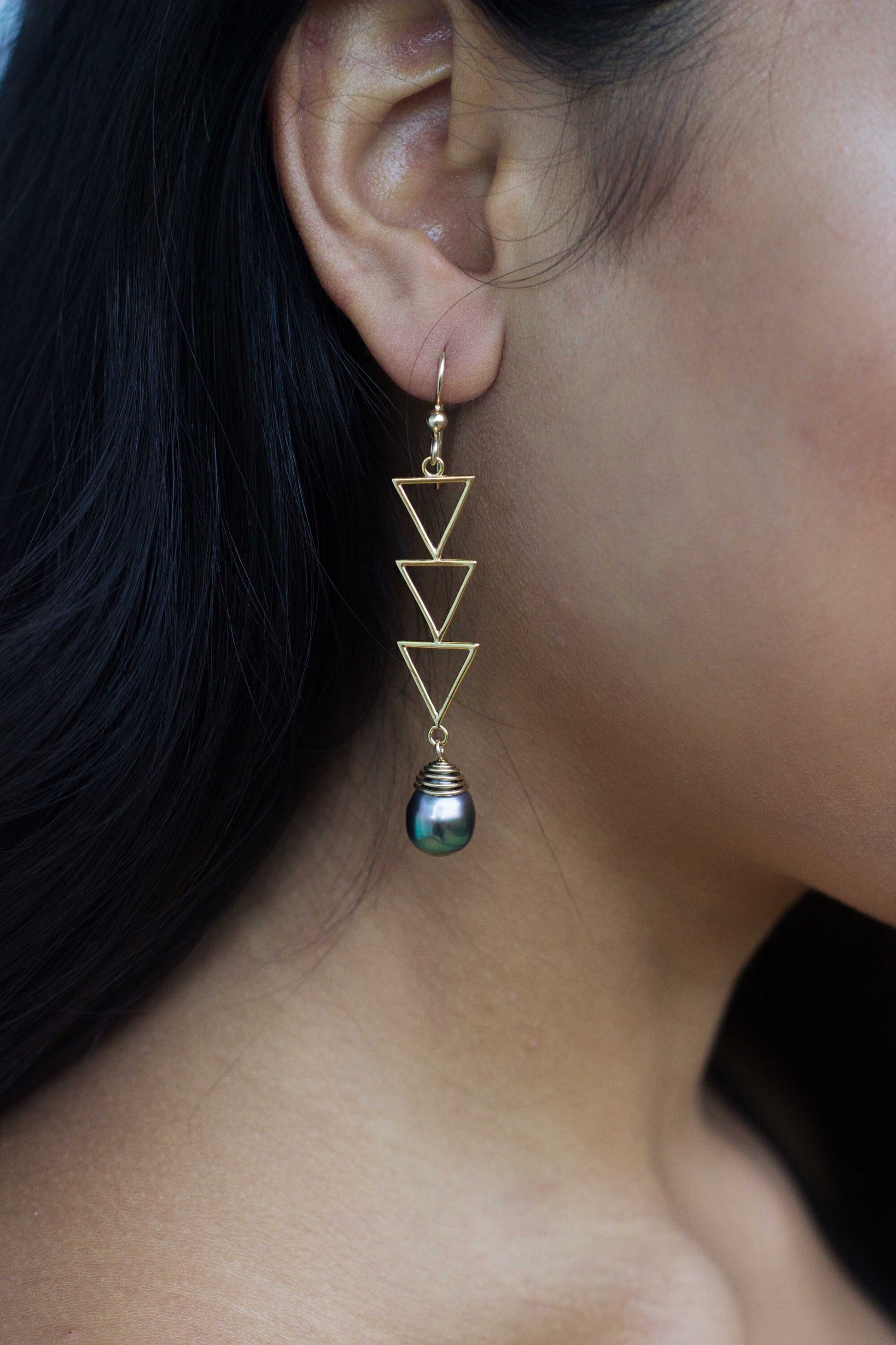 DOORBUSTER Triangle Tahitian Pearl Earrings • Triple dangle jewelry