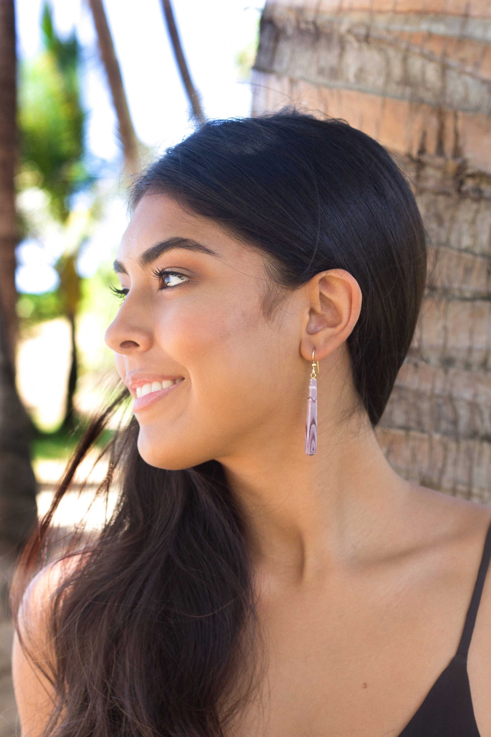 Purple sea urchin earrings • Wana spine dangle design • Handmade in Hawaii