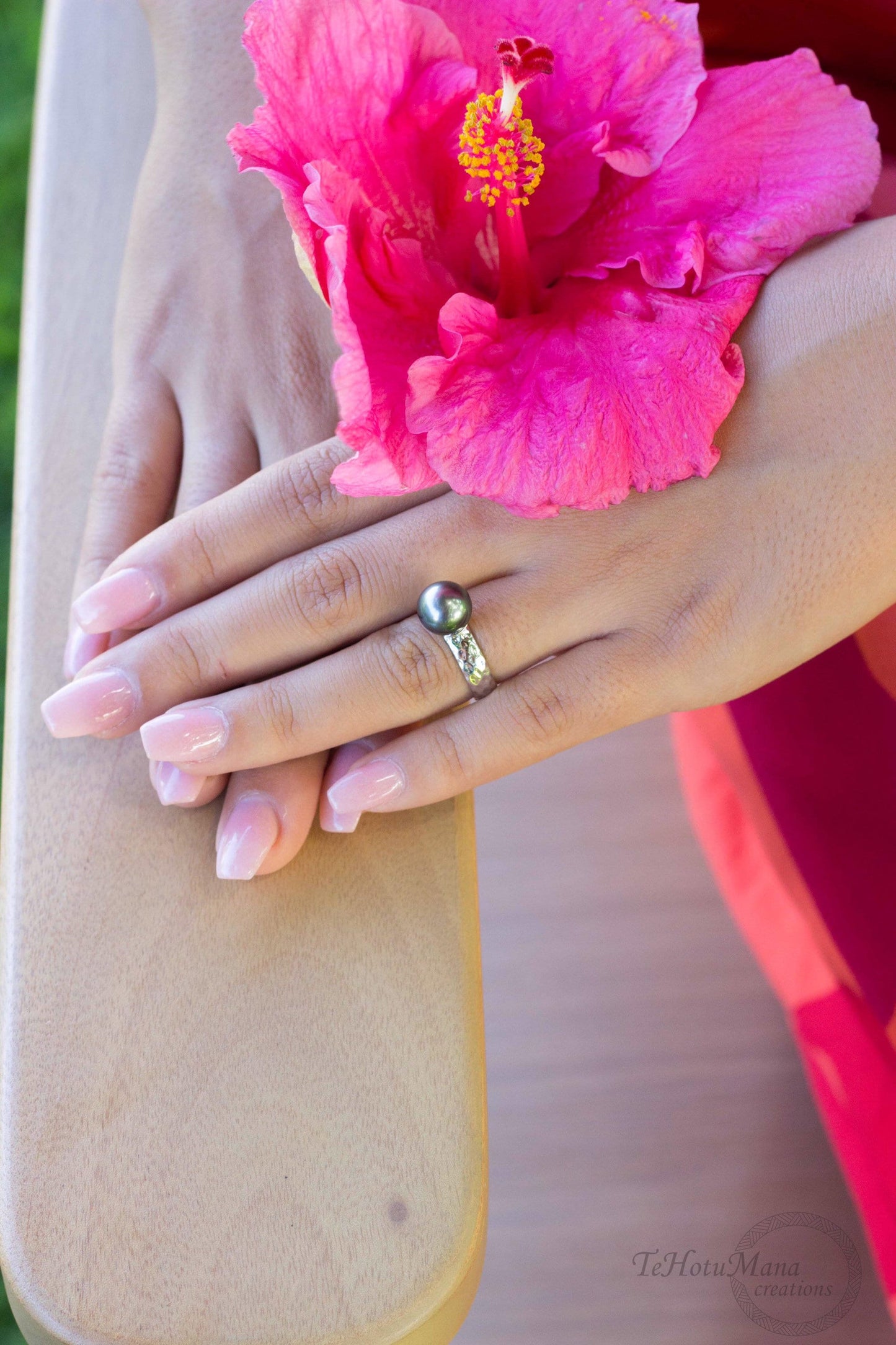 Tahitian Pearl Ring • Hammered Sterling Silver • CHOOSE YOUR PEARL • Elegant Island Jewelry
