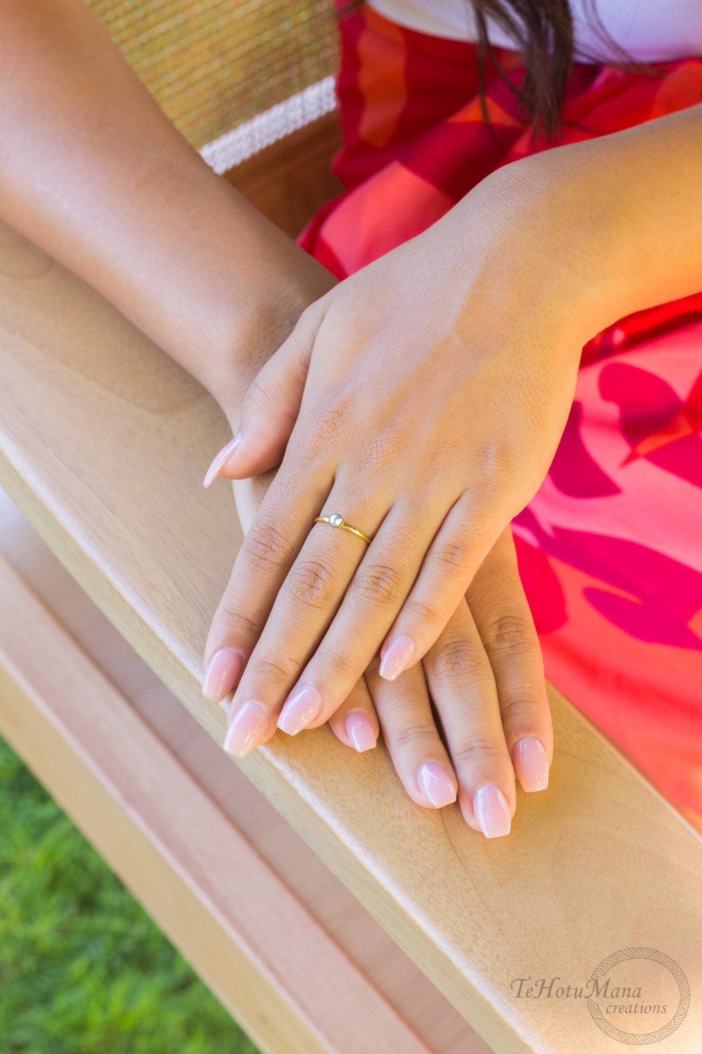 Tahitian Keshi Pearl Ring: Gold Vermeil Stacking Ring, June Birthstone