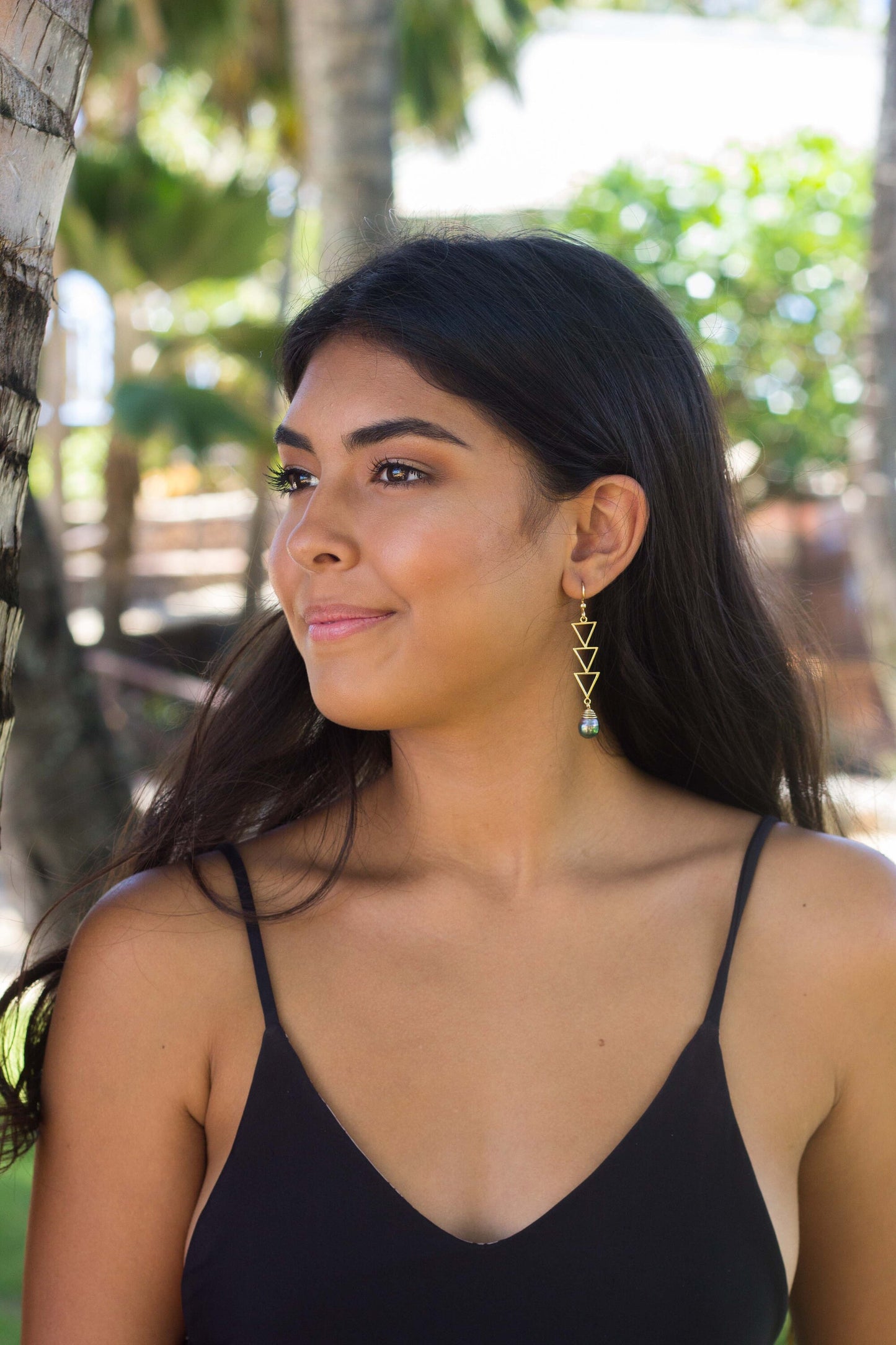 DOORBUSTER Triangle Tahitian Pearl Earrings • Triple dangle jewelry