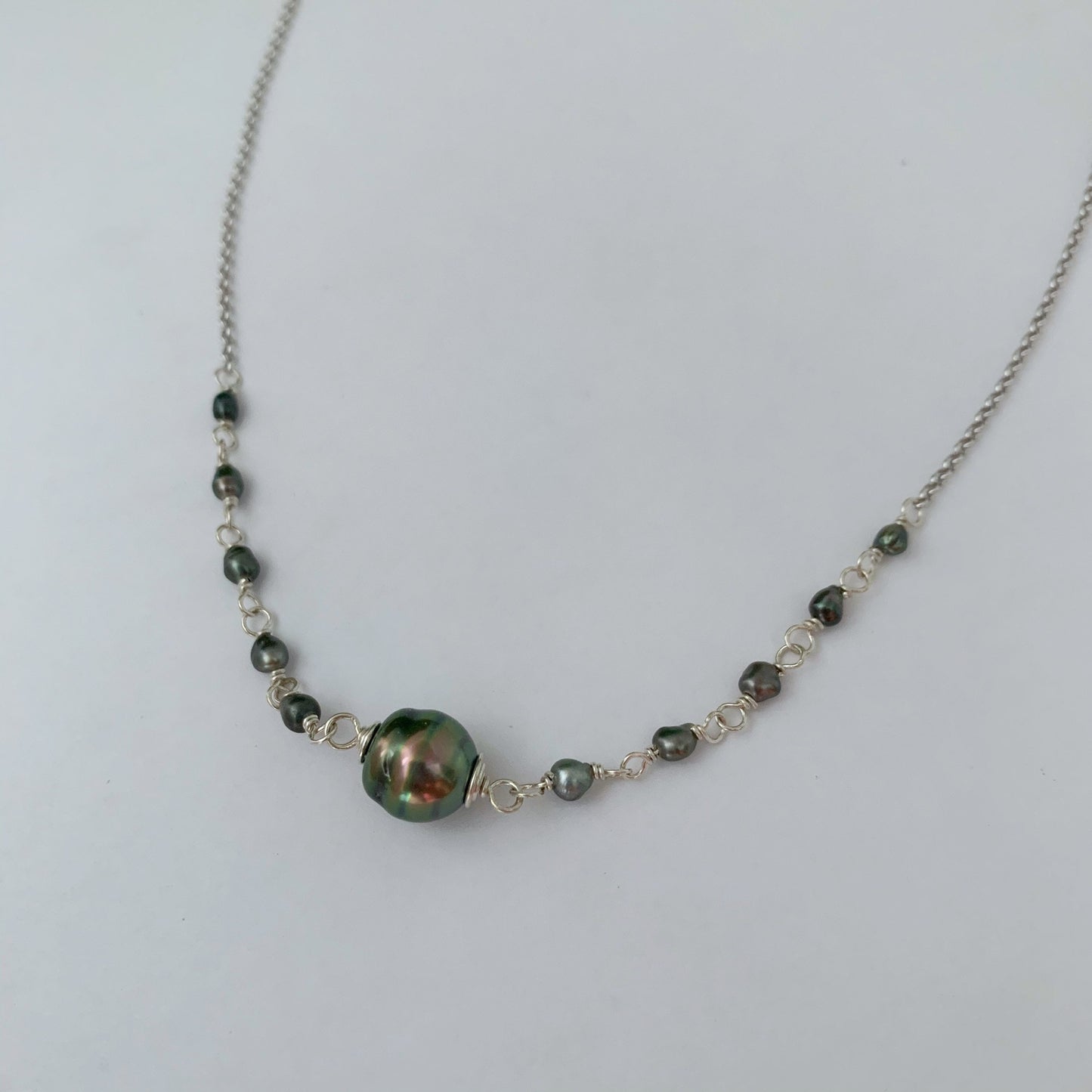 Sterling Silver Tahitian Pearl Choker: Keshi Station Necklace