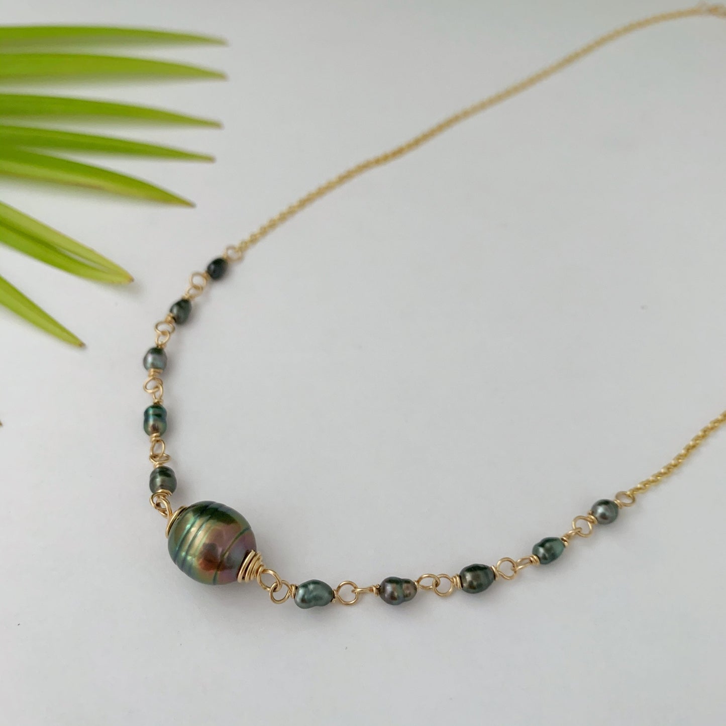 Tahitian Pearl Necklace with Keshi Accents – Gold Filled Chain • Handmade in Hawaii • boho chic