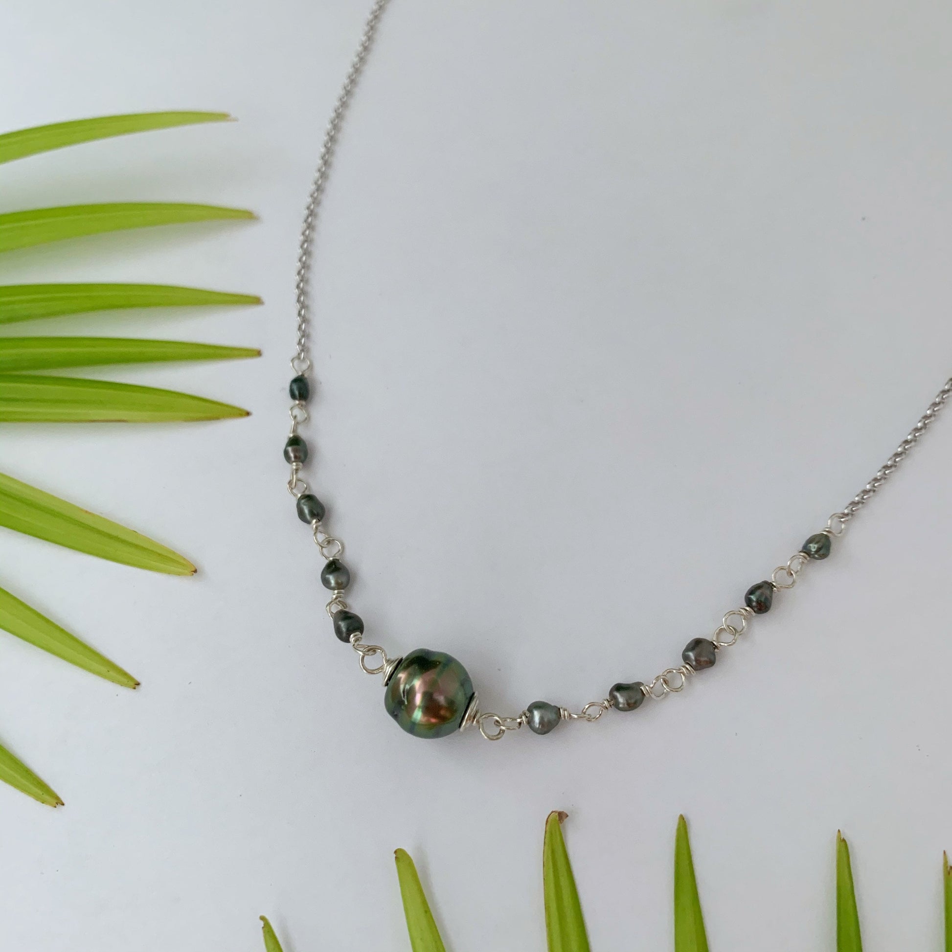 Sterling Silver Tahitian Pearl Choker: Keshi Station Necklace