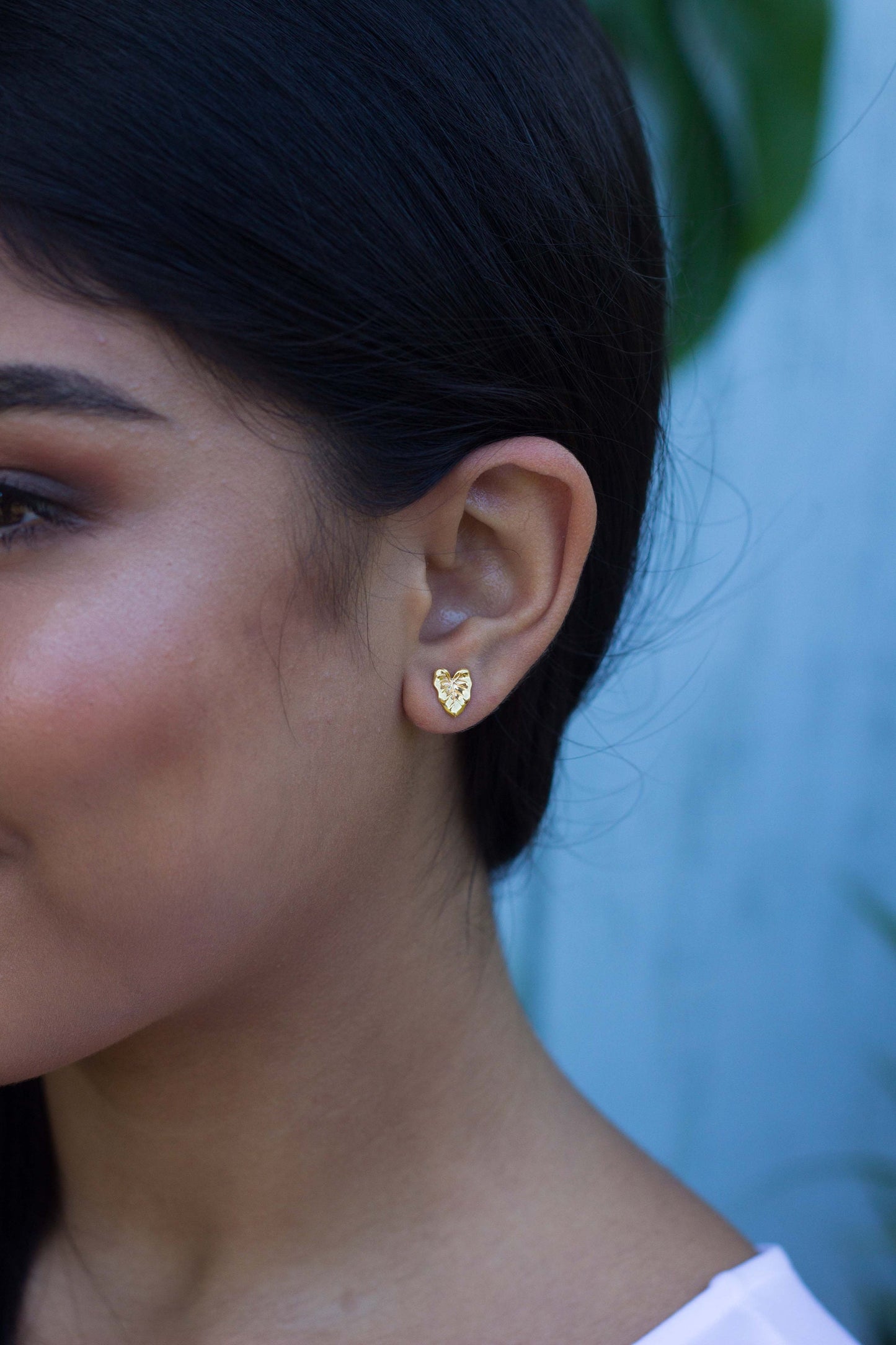 Kalo Leaf Stud Earrings: Hawaiian Jewelry • Gold vermeil or sterling silver
