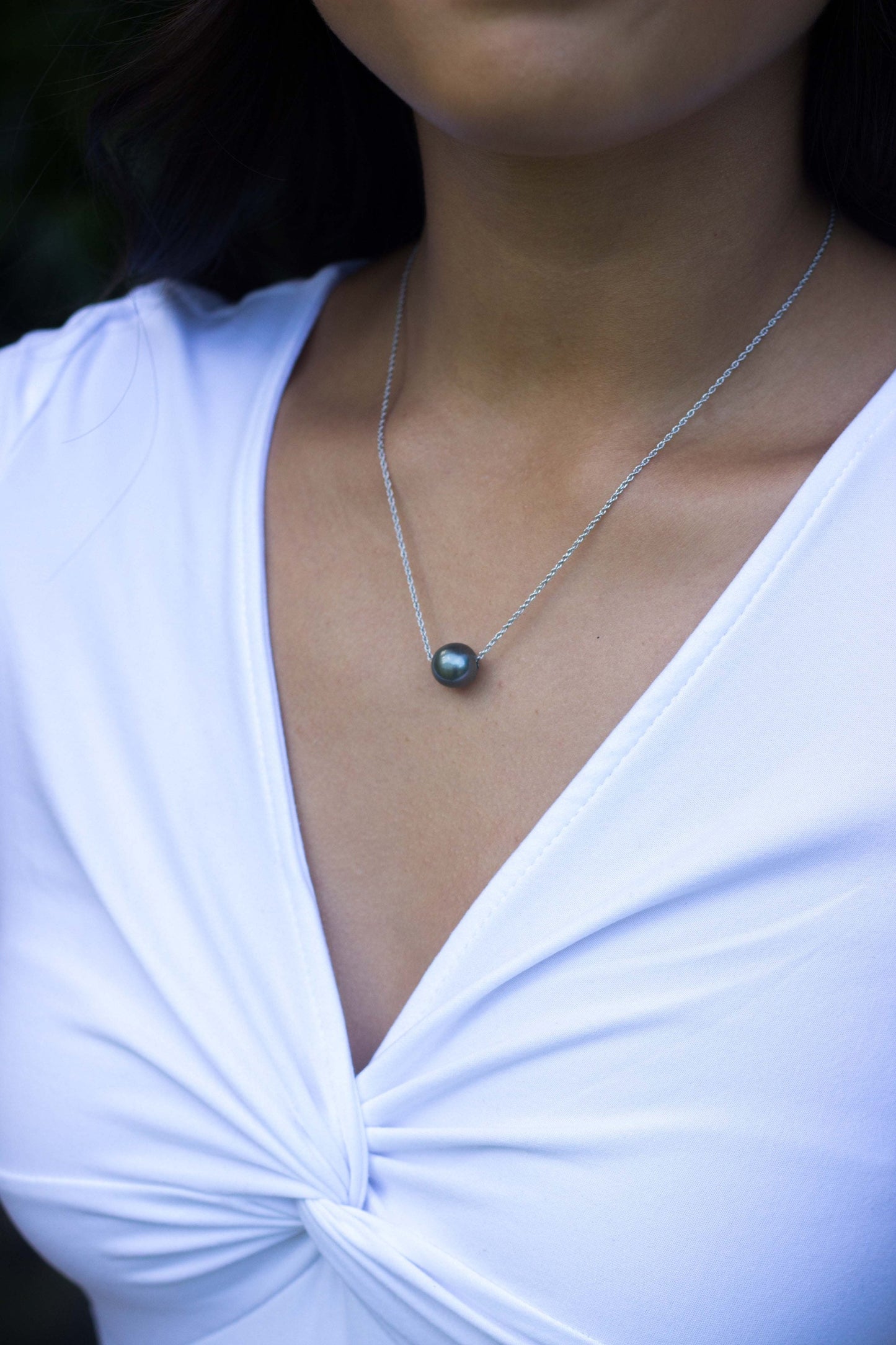 Tahitian Pearl Floating Necklace – Sliding Design in Sterling Silver – Handmade in Hawaii