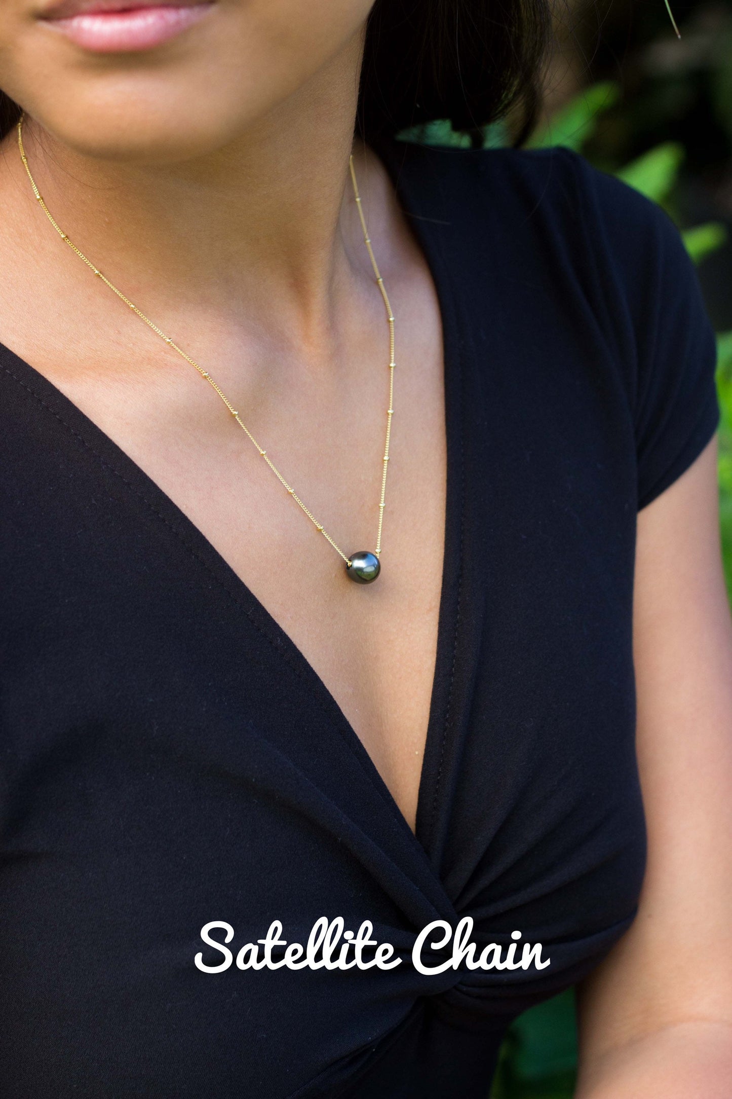Tahitian pearl necklace - Slider • Floating pearl • Sliding Design in Gold filled • Handmade in Hawaii