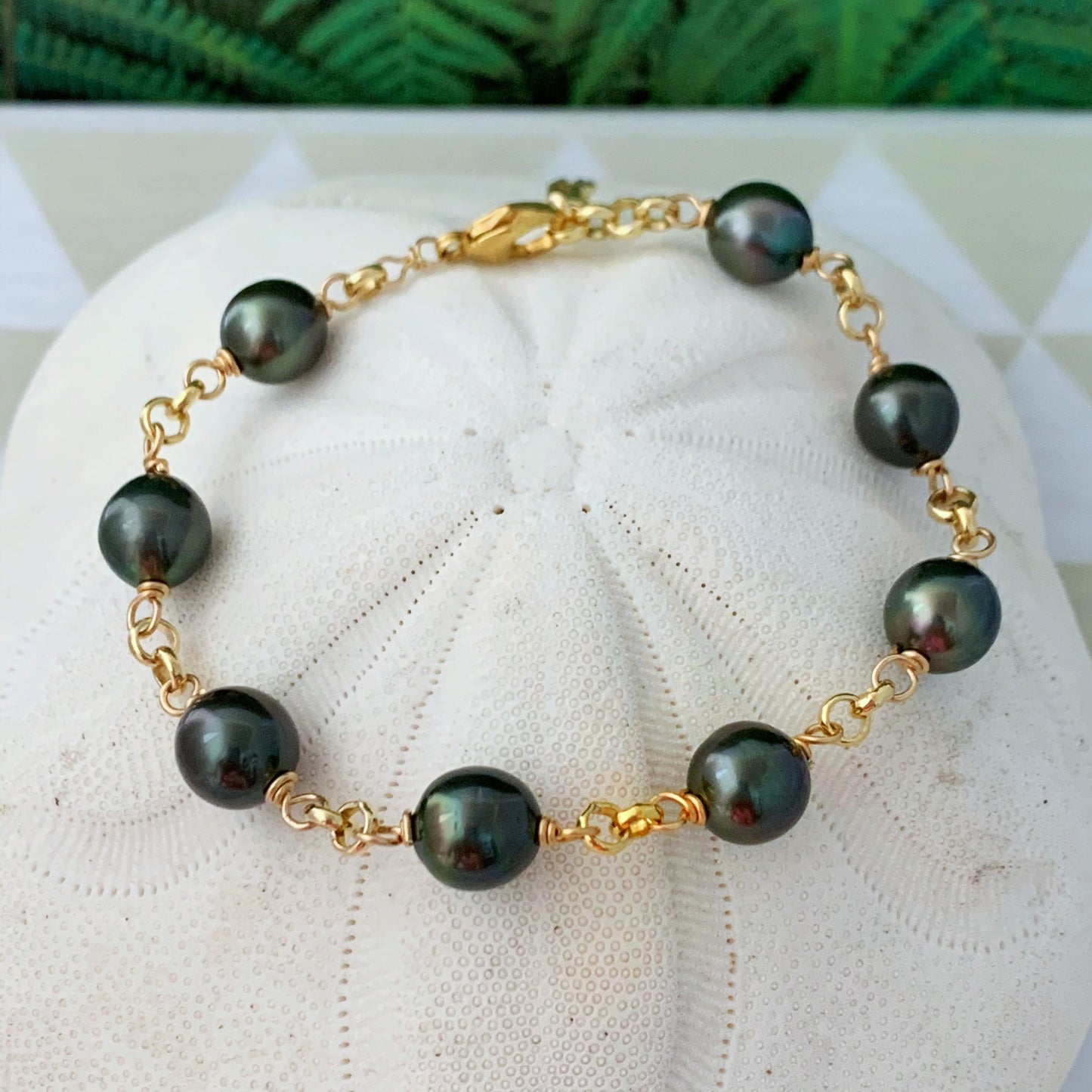 Tahitian Pearl Bracelet with Luxurious Thick Chain – Gold Filled or Sterling Silver • Elegant Handmade Jewelry