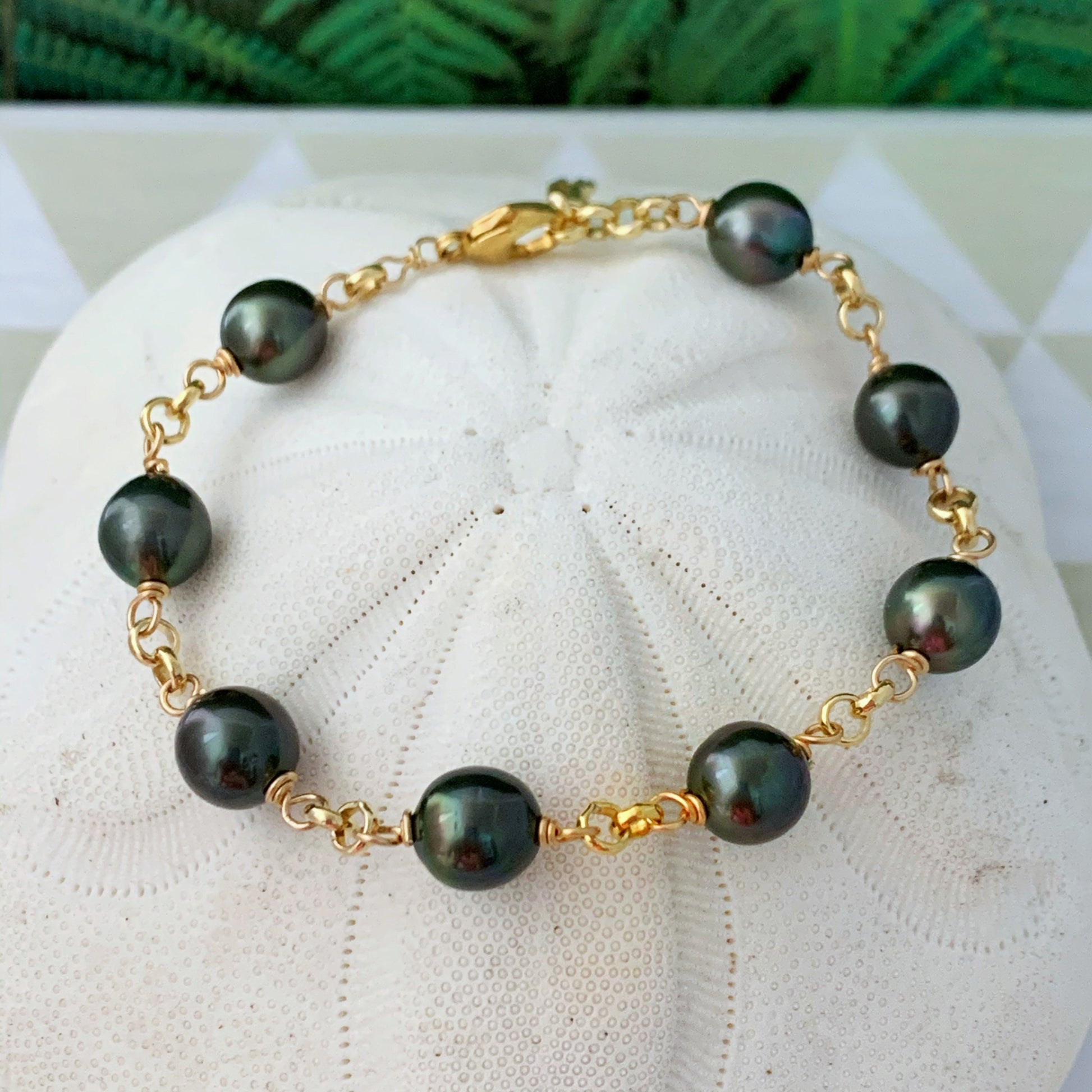 Tahitian Pearl Bracelet with Luxurious Thick Chain – Gold Filled or Sterling Silver • Elegant Handmade Jewelry