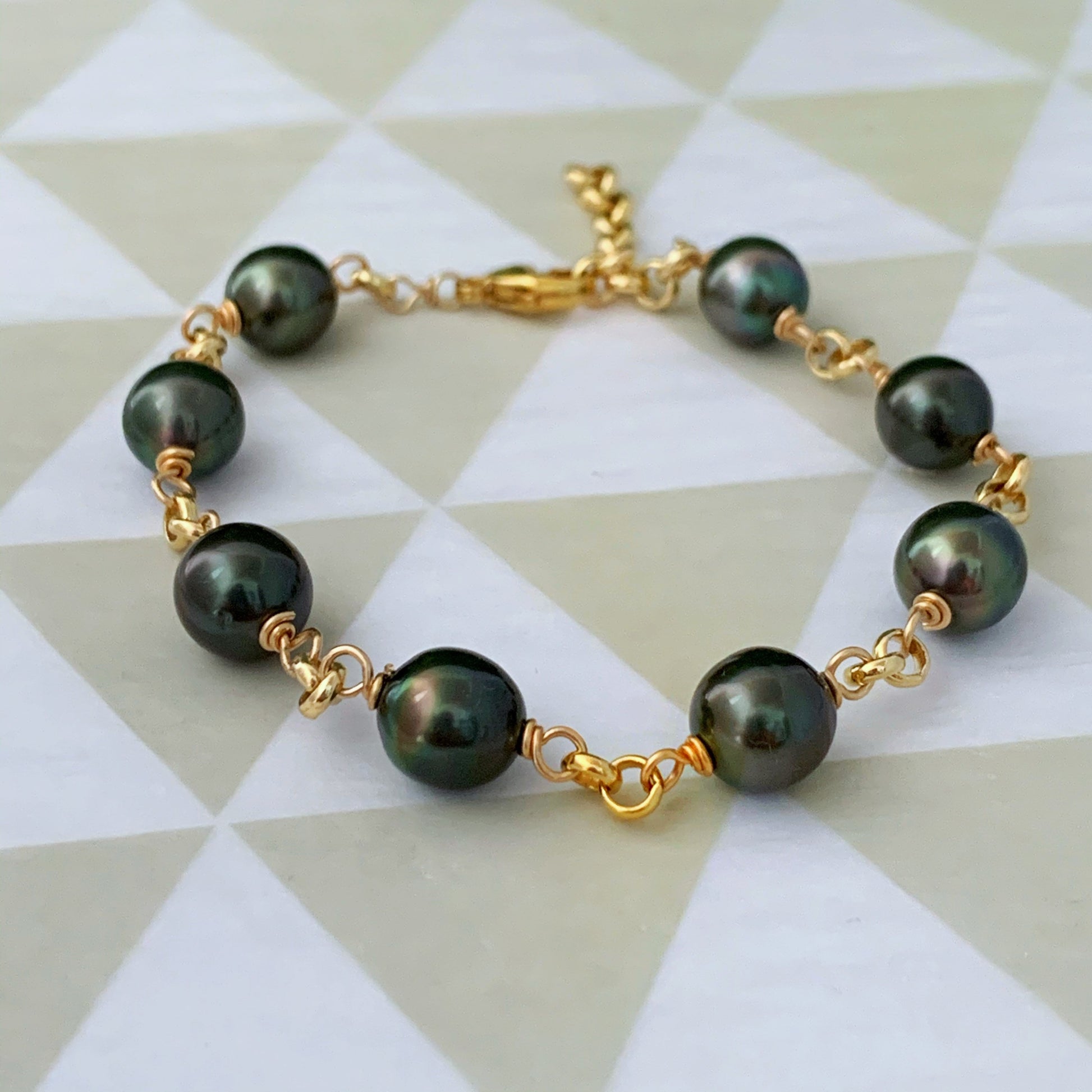 Tahitian Pearl Bracelet with Luxurious Thick Chain – Gold Filled or Sterling Silver • Elegant Handmade Jewelry