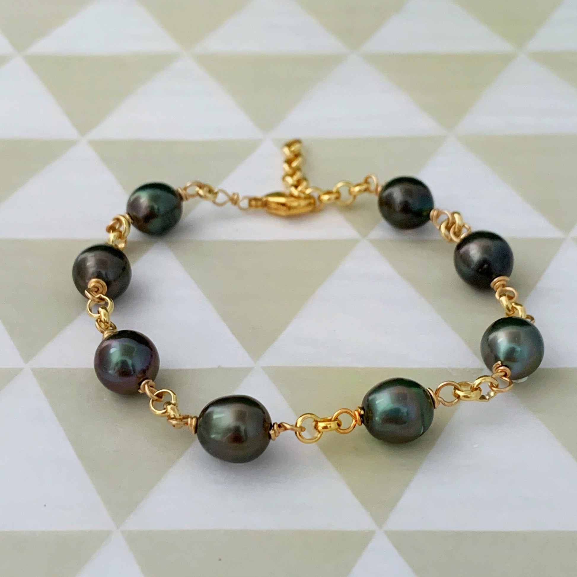 Tahitian Pearl Bracelet with Luxurious Thick Chain – Gold Filled or Sterling Silver • Elegant Handmade Jewelry