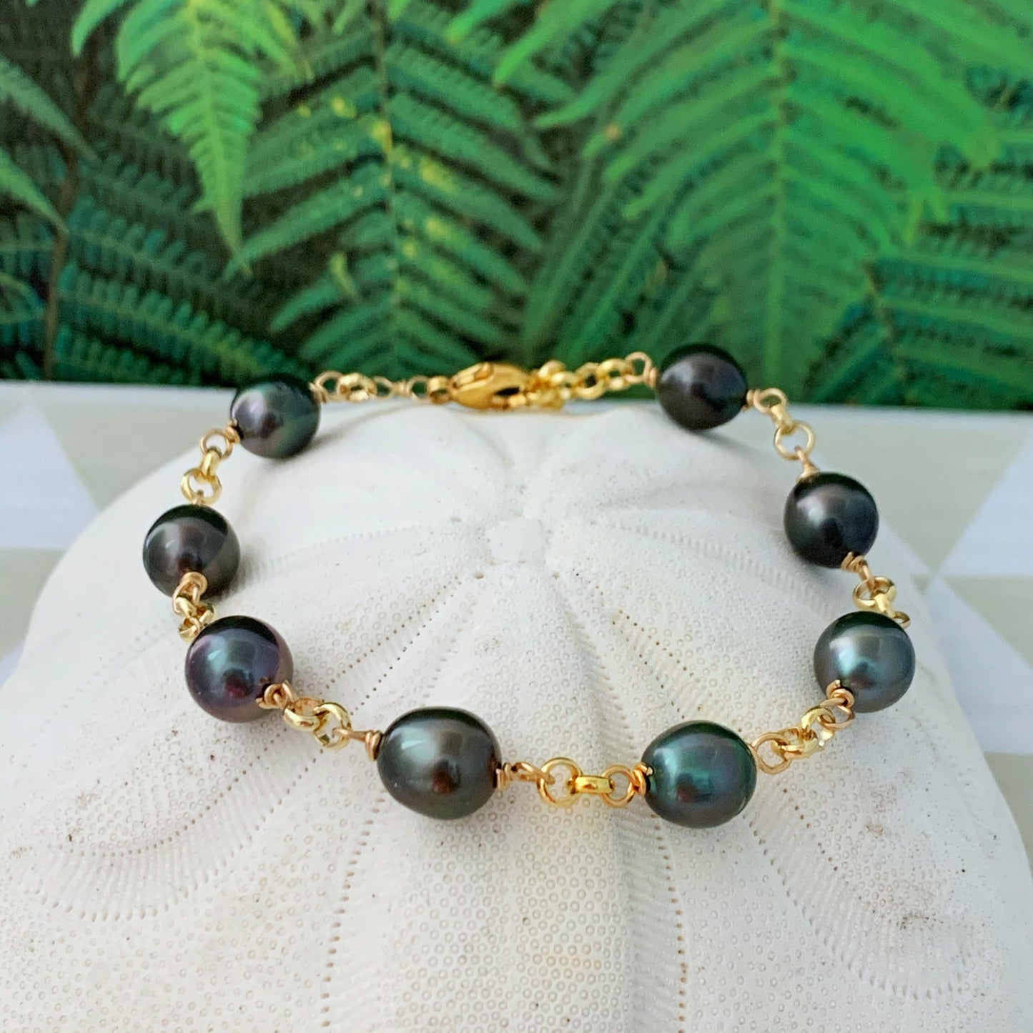 Tahitian Pearl Bracelet with Luxurious Thick Chain – Gold Filled or Sterling Silver • Elegant Handmade Jewelry