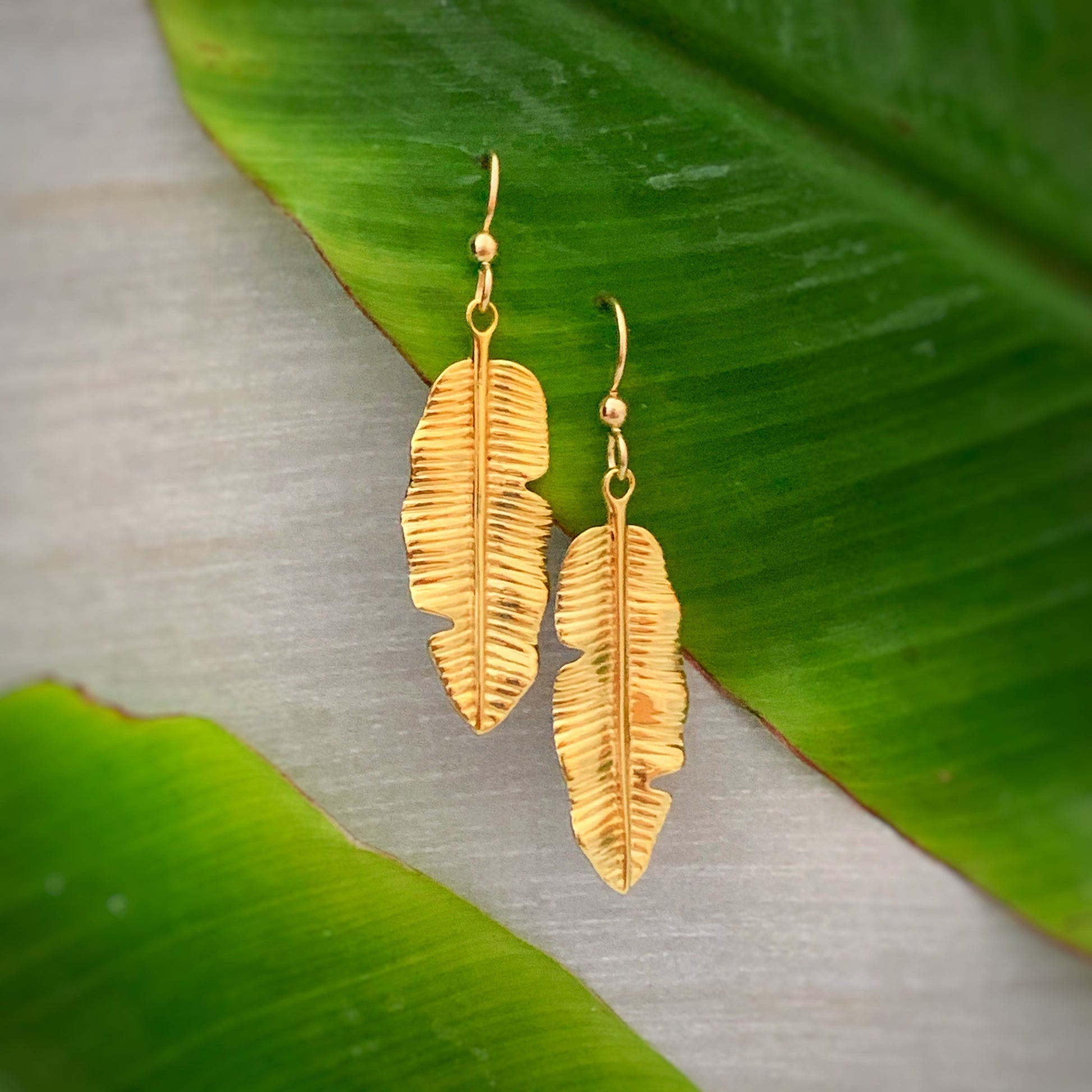 Tropical Banana Leaf Dangle Earrings • Hawaiian jewelry