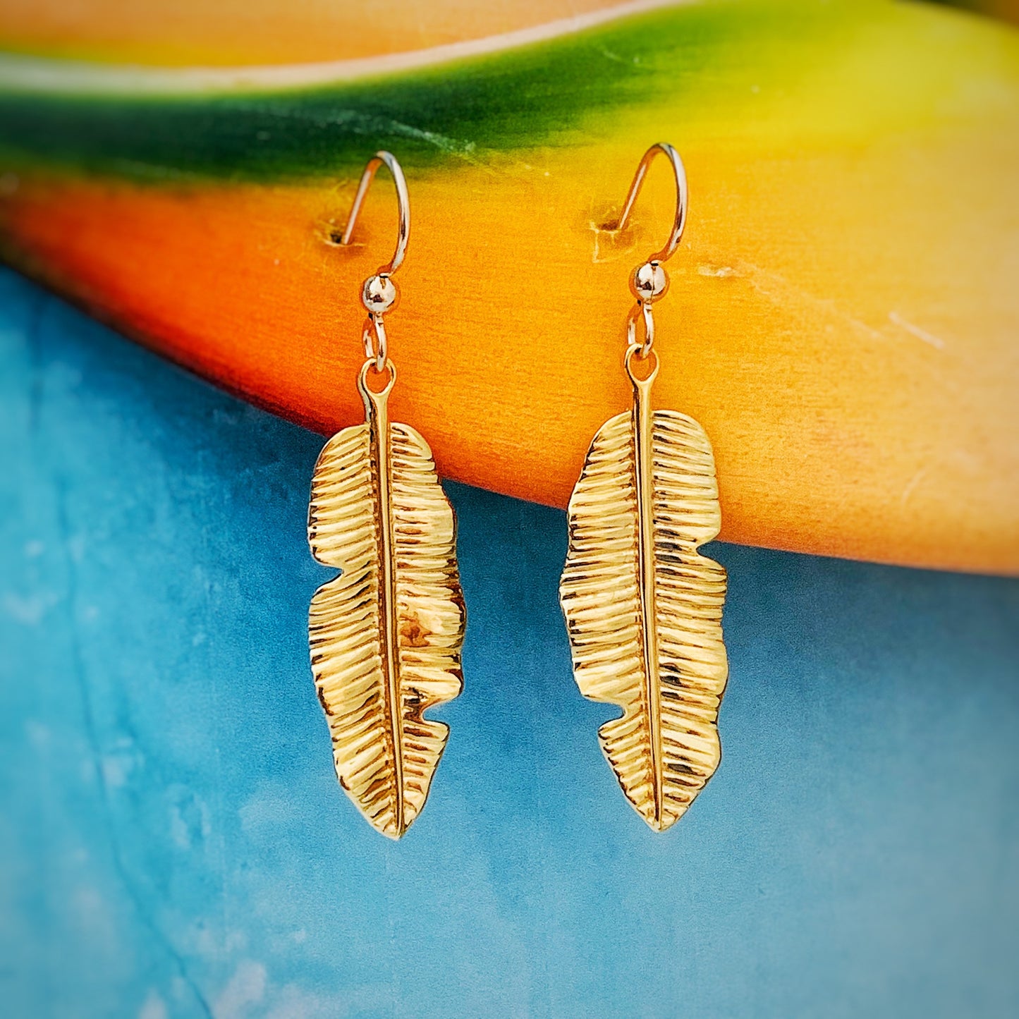 banana leaf earrings in gold vermeil